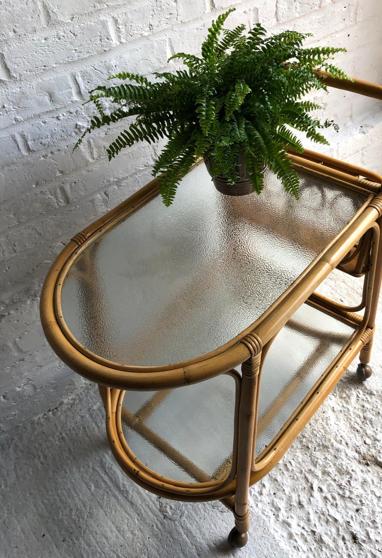 Midcentury Rattan / Cane Drinks Trolley by Angraves, circa 1970 at