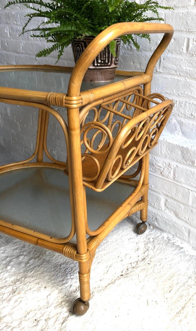 Midcentury Rattan / Cane Drinks Trolley by Angraves, circa 1970 at