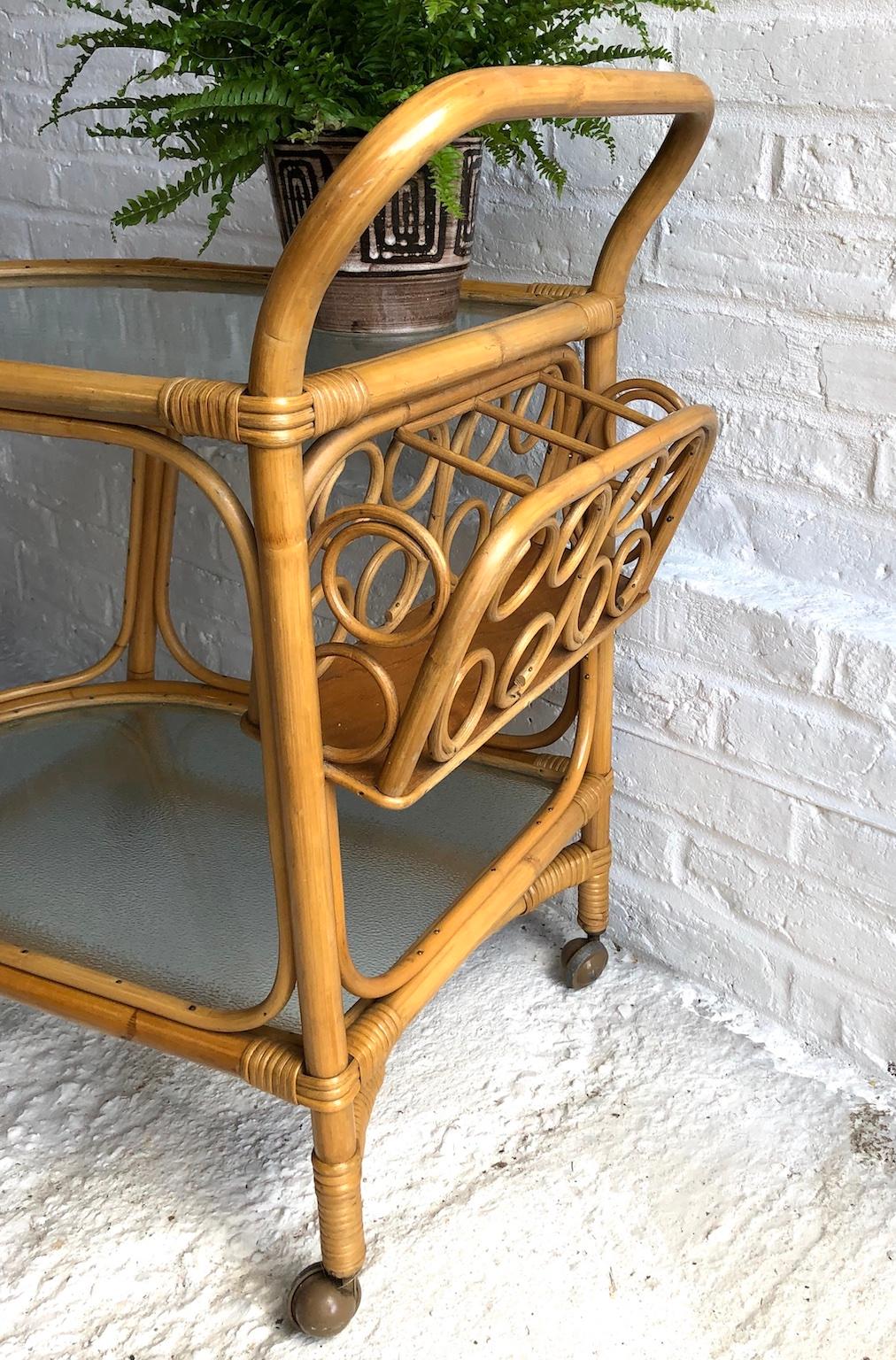 Midcentury Rattan / Cane Drinks Trolley by Angraves, circa 1970 In Good Condition In Richmond, Surrey