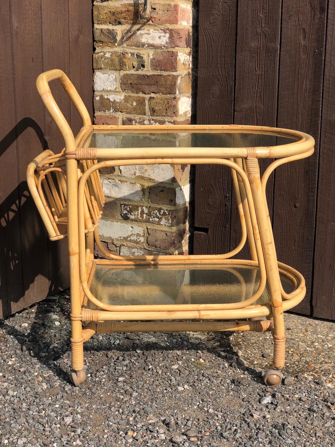 Mid-Century Modern Mid Century Rattan / Cane Drinks Trolley by Angraves, circa 1970 For Sale