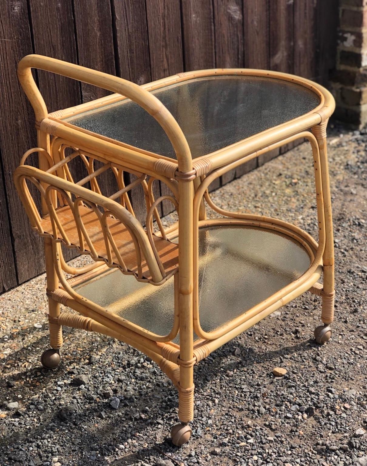 British Mid Century Rattan / Cane Drinks Trolley by Angraves, circa 1970 For Sale