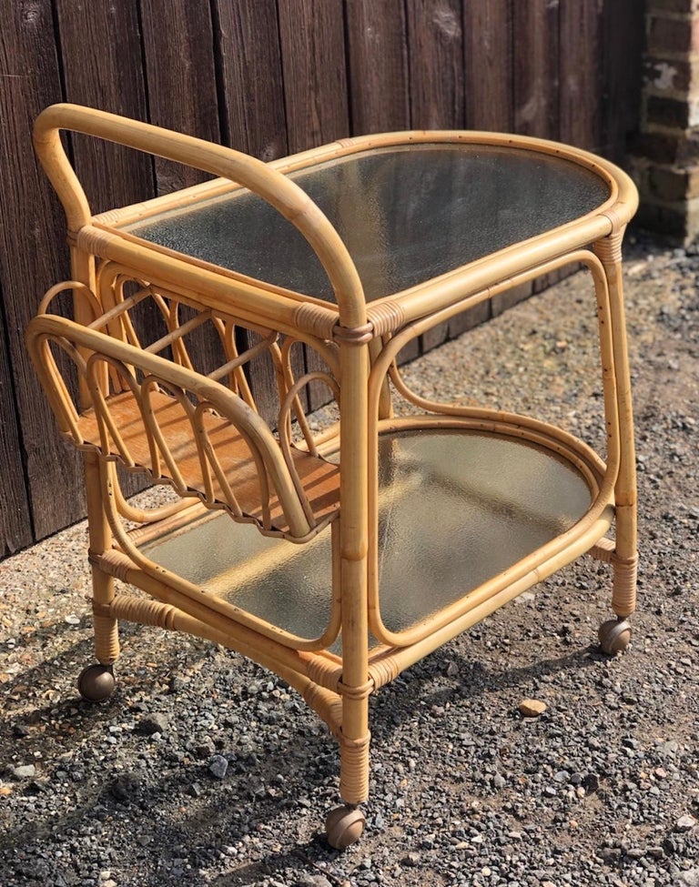 Mid Century Rattan / Cane Drinks Trolley by Angraves, circa 1970 For