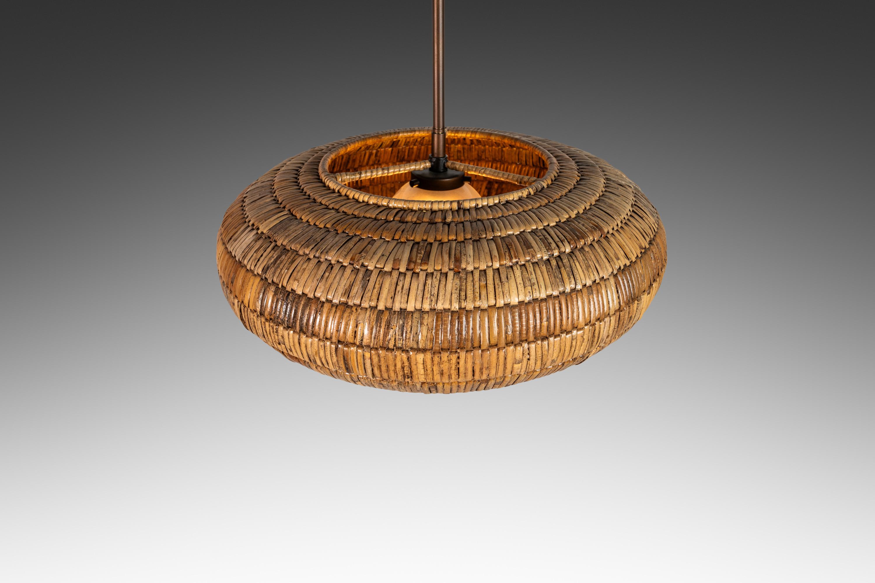 Mid-Century Modern Mid-Century Rattan Ceiling Lamp by Breuer for Troy Lighting, USA, c. 2000s For Sale