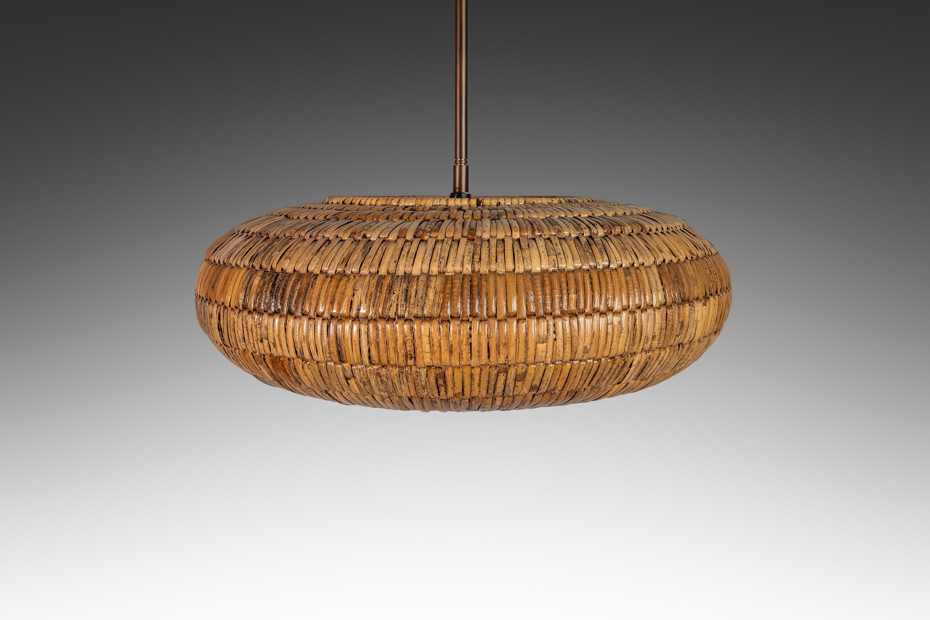 Mid-Century Rattan Ceiling Lamp by Breuer for Troy Lighting, USA, c. 2000s In Good Condition For Sale In Deland, FL