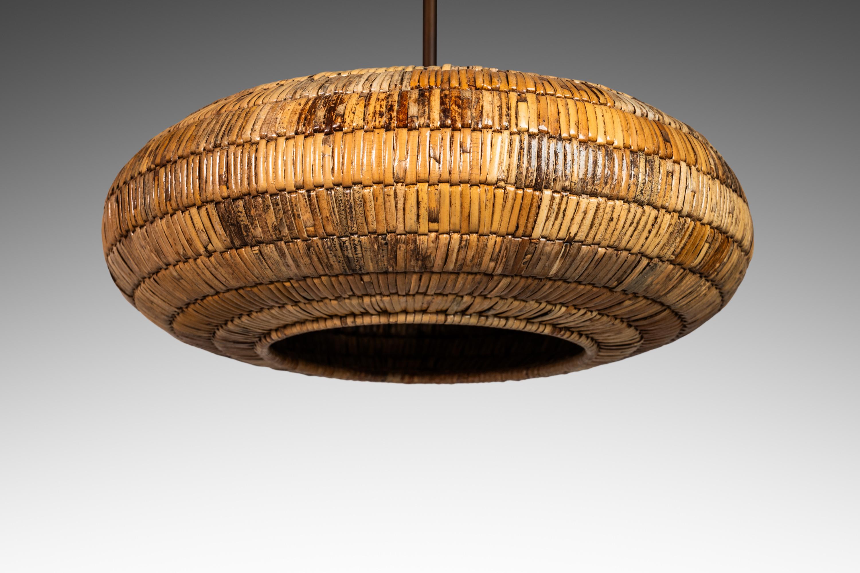 Metal Mid-Century Rattan Ceiling Lamp by Breuer for Troy Lighting, USA, c. 2000s For Sale