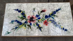 Mid-Century Rattan & Ceramic Tiles Coffee Table Adrien Audoux & Frida Minet