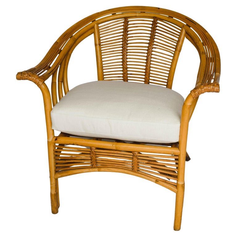 Mid Century Rattan Chair with New Down Cushion at 1stDibs