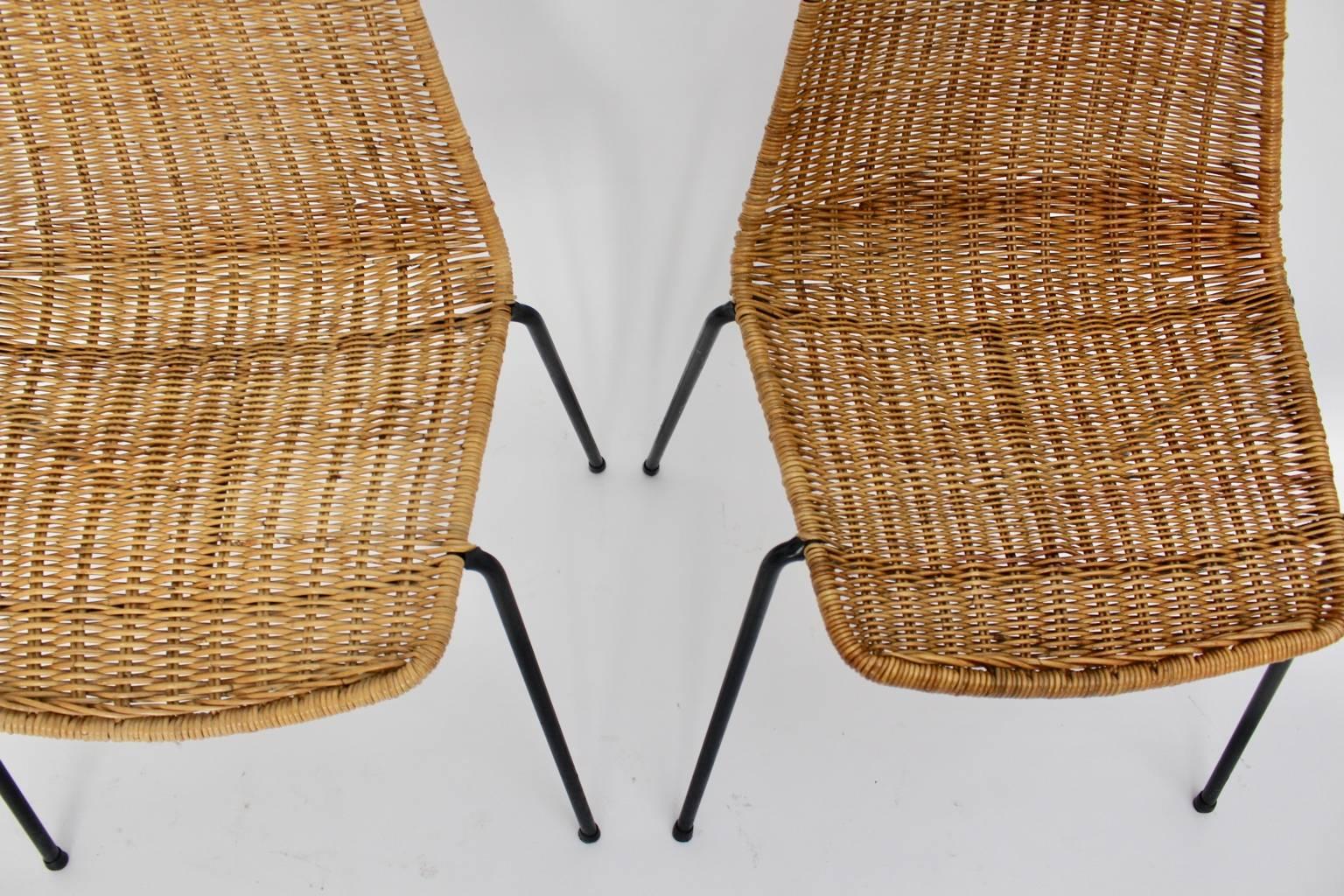 Midcentury Modern Rattan Two Chairs Basket Gian Franco Legler, 1951, Switzerland 4