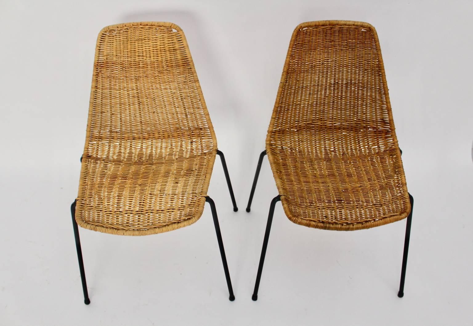 Mid-Century Modern Midcentury Modern Rattan Two Chairs Basket Gian Franco Legler, 1951, Switzerland