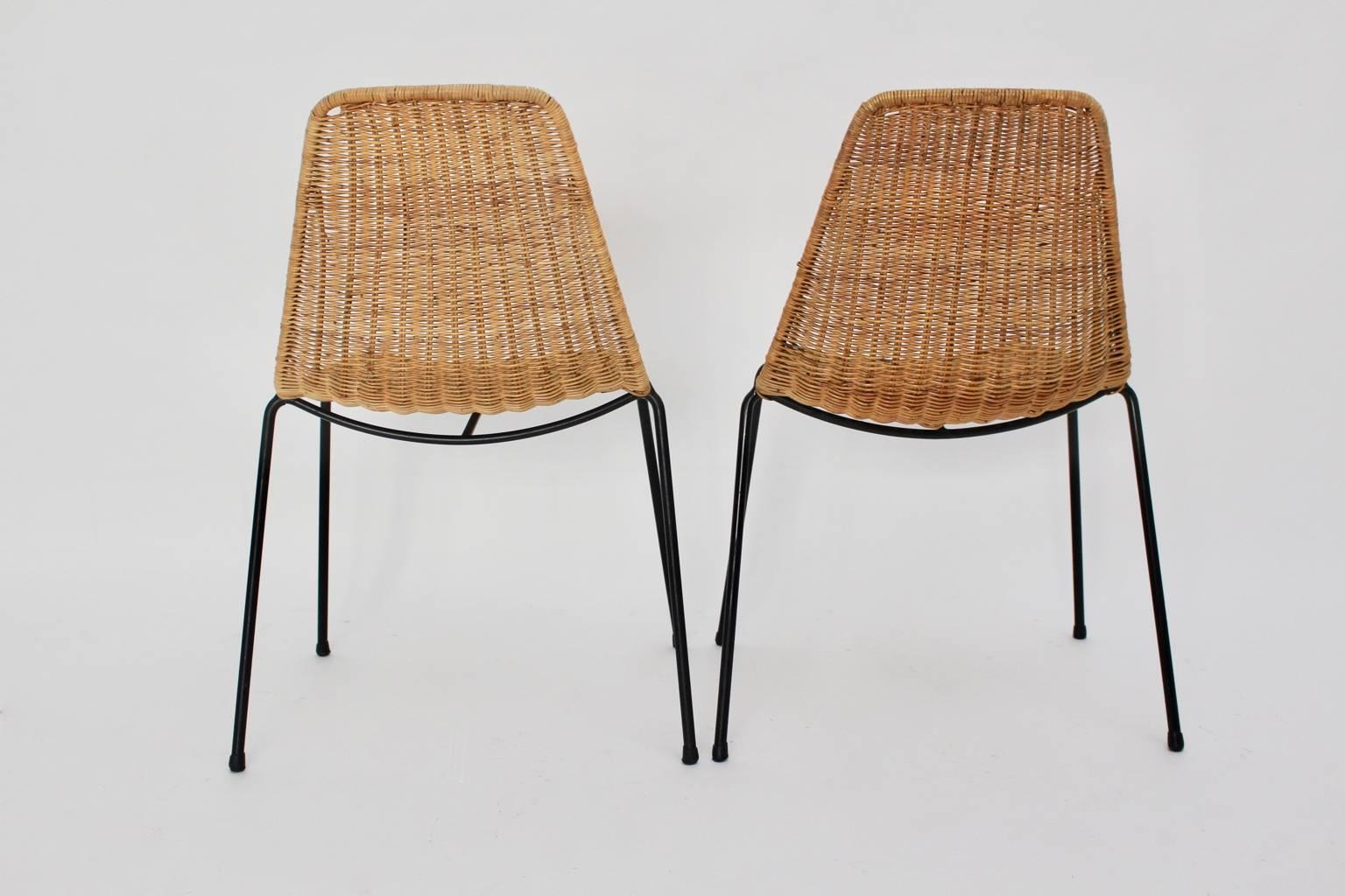 Mid-20th Century Midcentury Modern Rattan Two Chairs Basket Gian Franco Legler, 1951, Switzerland