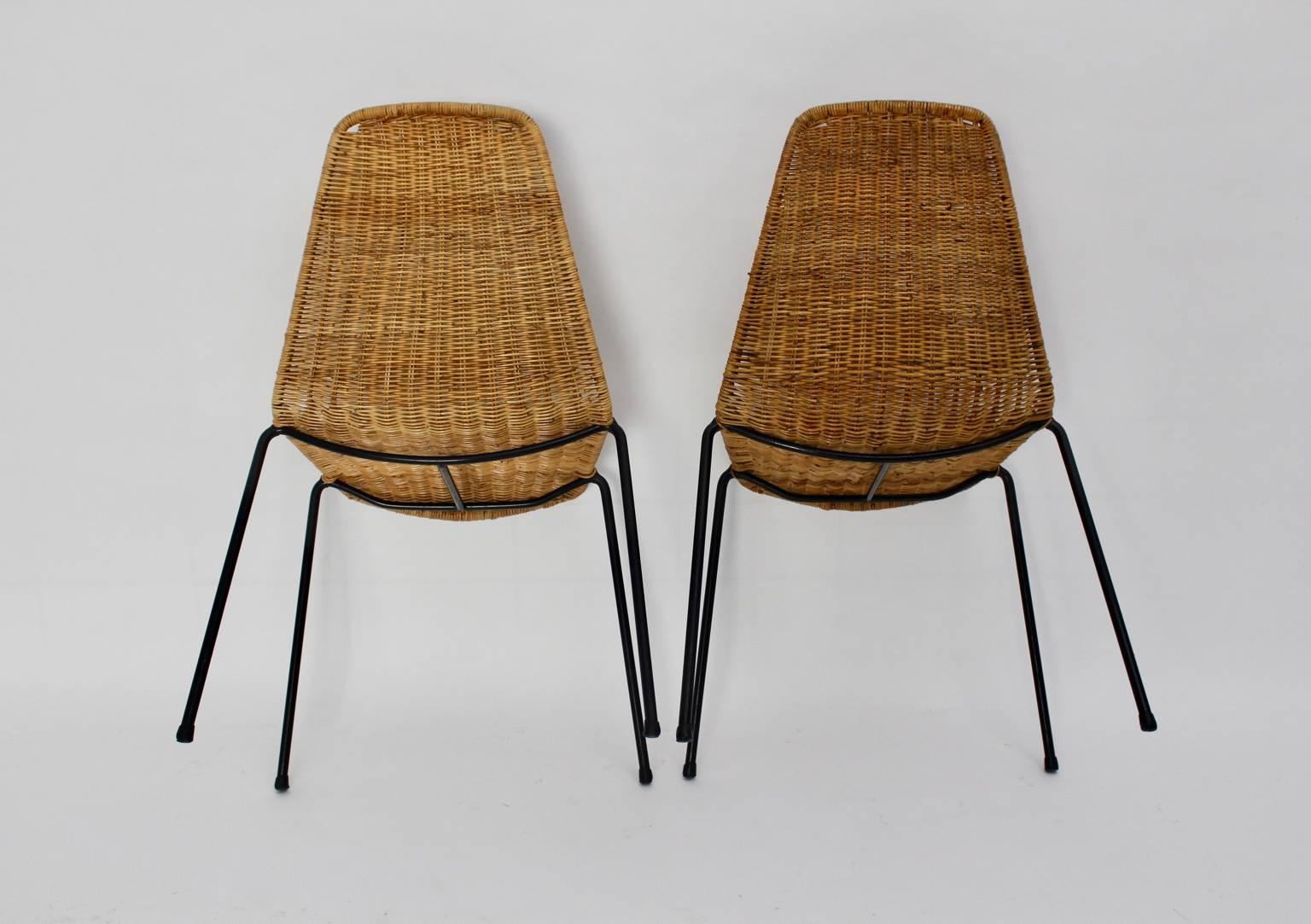 Midcentury Modern Rattan Two Chairs Basket Gian Franco Legler, 1951, Switzerland 1