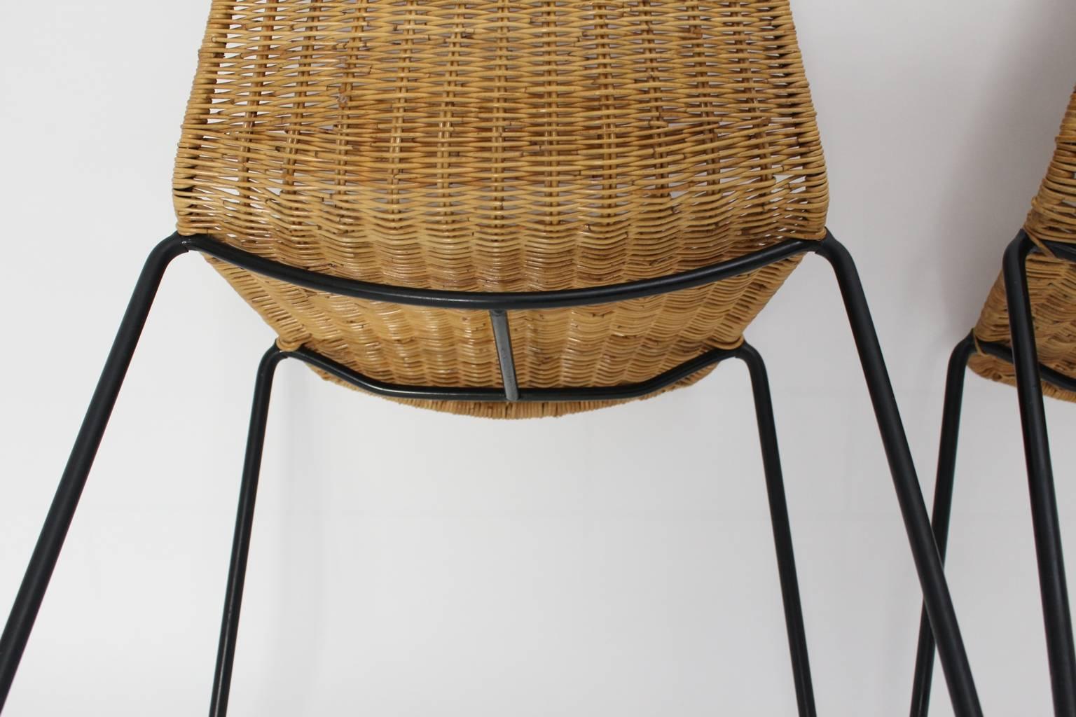 Midcentury Modern Rattan Two Chairs Basket Gian Franco Legler, 1951, Switzerland 2