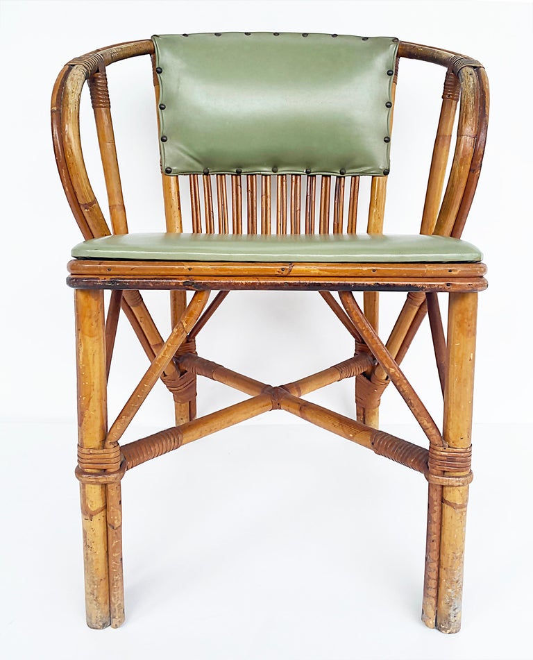 Padded Rattan Chair Mid-Century Rattan Chairs with Leather Padded Backs and Seats, Pair For ...