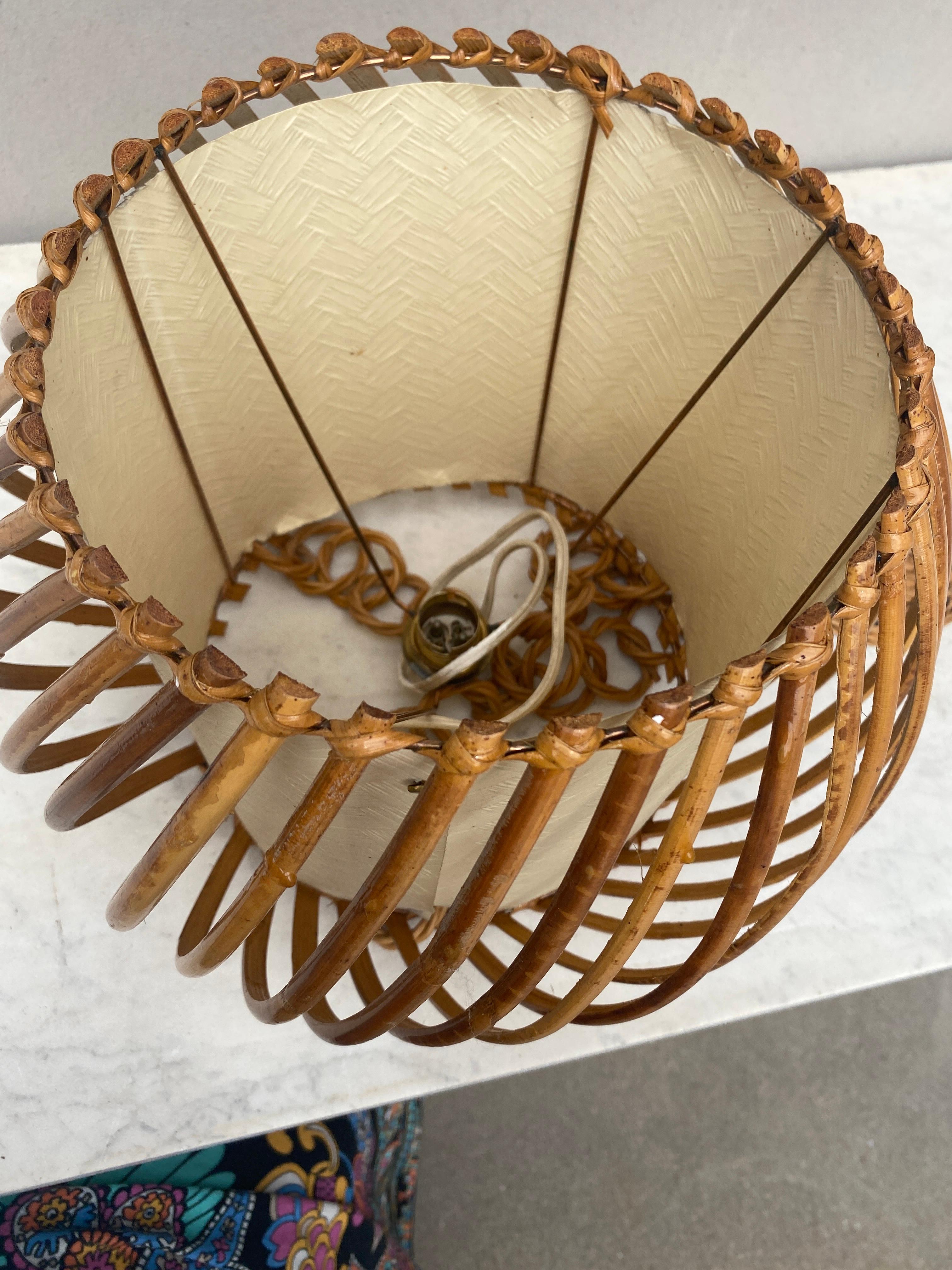 Mid-Century Rattan Chandelier Louis Sognot In Good Condition For Sale In Austin, TX