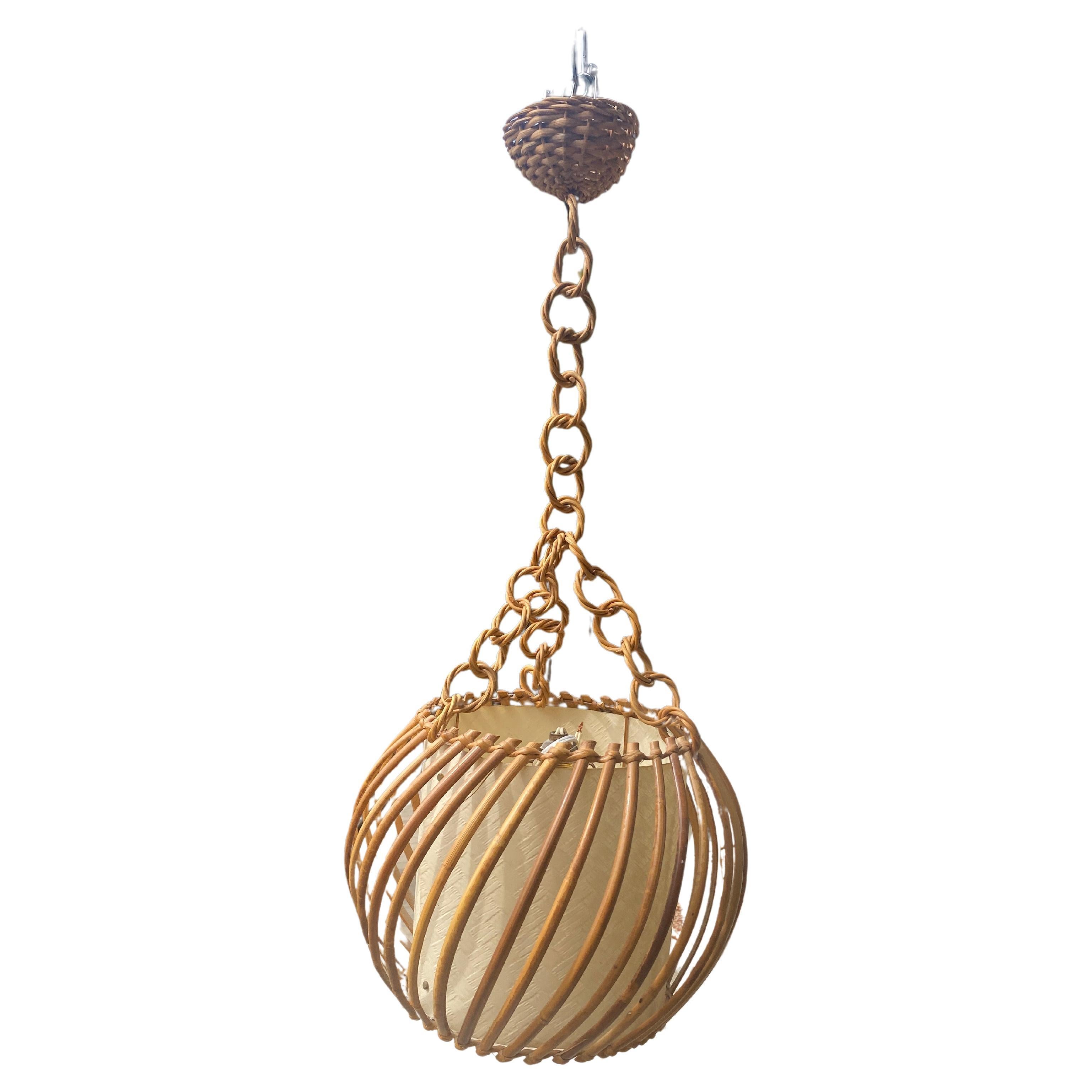 Mid-Century Rattan Chandelier Louis Sognot