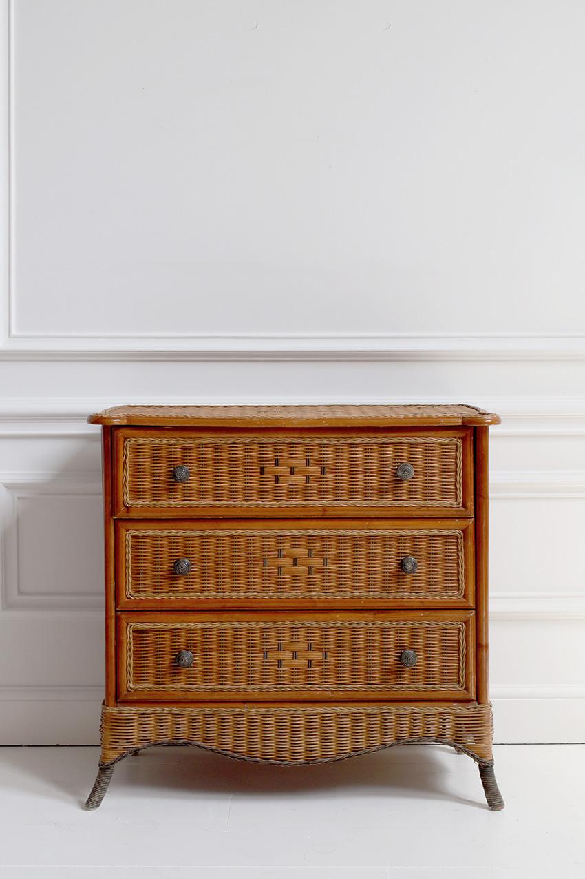 20th Century Mid-Century Rattan Chest of Drawers For Sale