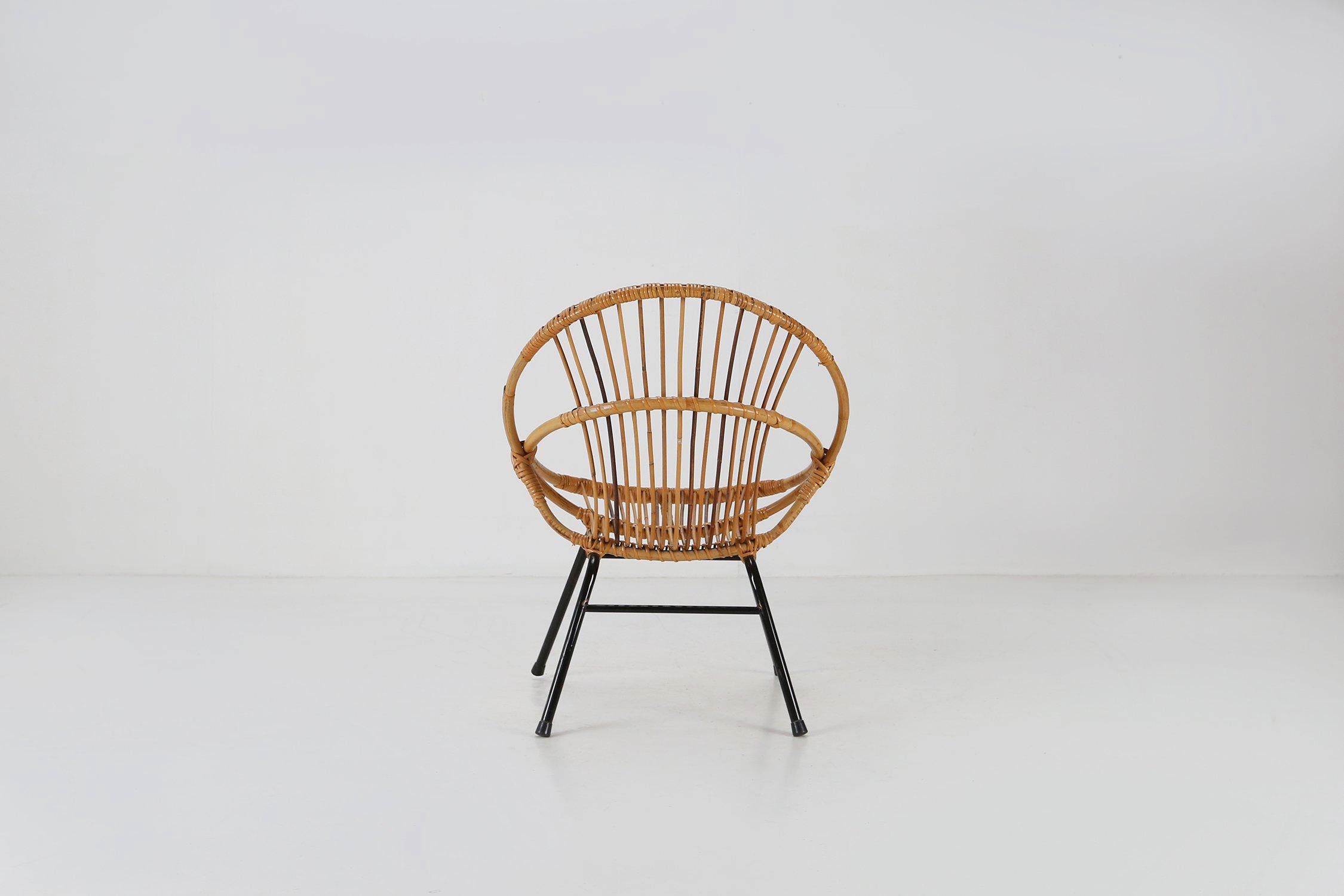 Mid-Century Modern Mid-century rattan children’s lounge chair, the Netherlands 1960s For Sale