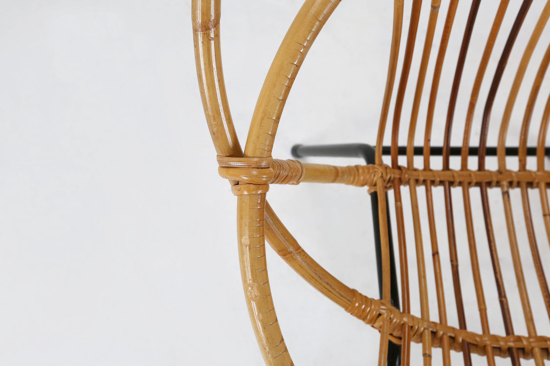 Metal Mid-century rattan children’s lounge chair, the Netherlands 1960s For Sale