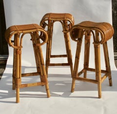 Mid-Century Rattan Cocktail Bar With Three Stools, 1960's