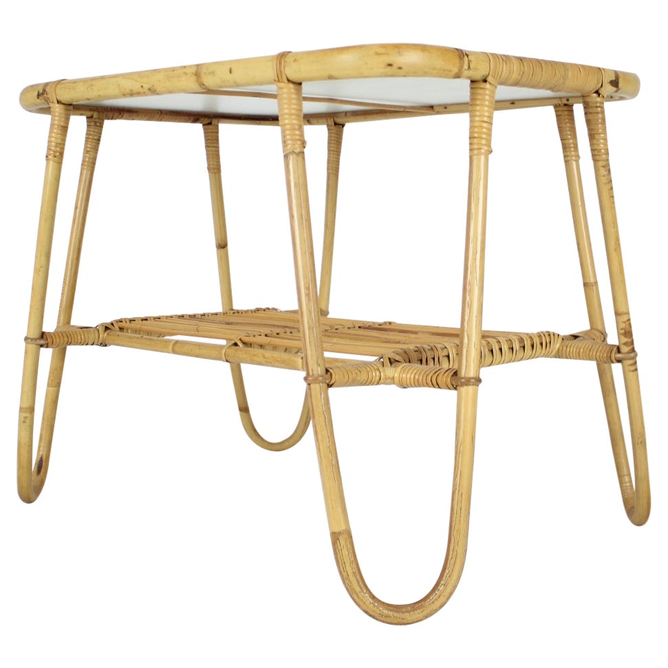 Table basse en rotin du milieu du siècle, années 1960