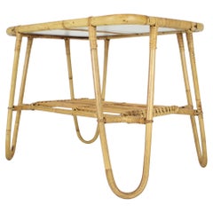 Table basse en rotin du milieu du siècle, années 1960