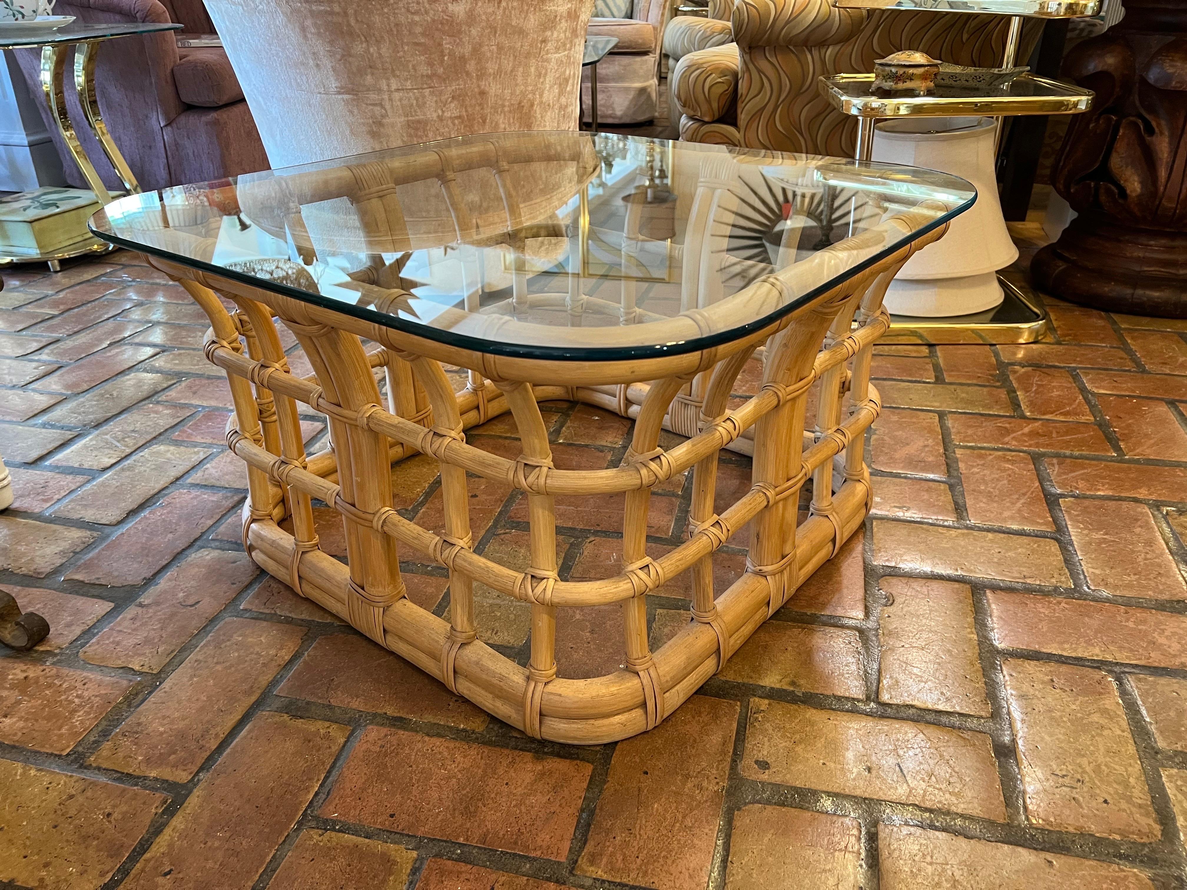 Mid-Century Rattan Coffee Table For Sale 4