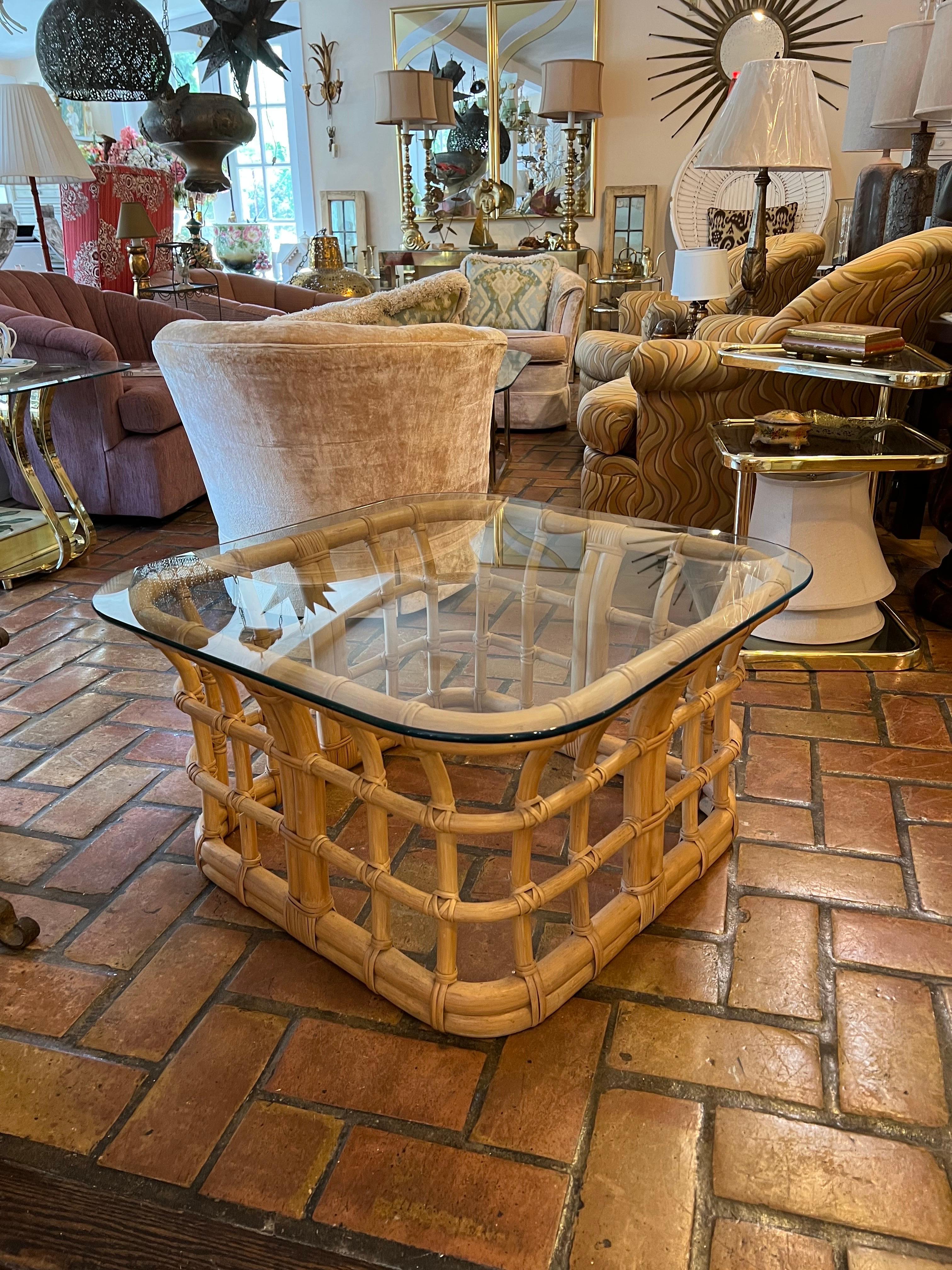 Mid-Century Rattan Coffee Table For Sale 13
