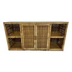 Mid-Century Rattan Credenza or Sideboard with Smoked Glass Top, 1970s