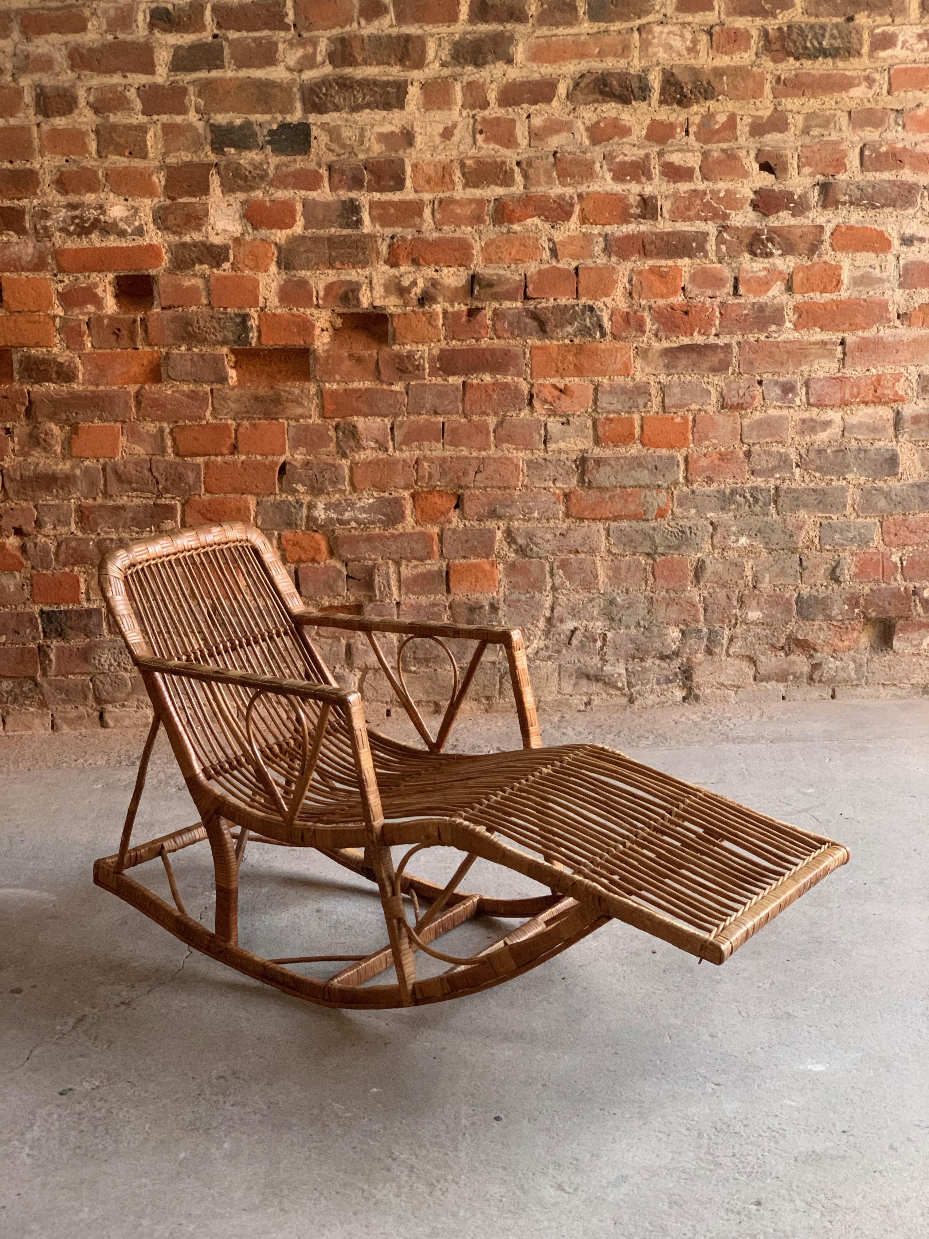 Midcentury Rattan Daybed Chaise Longue Rocker Madeira, circa 1950 10