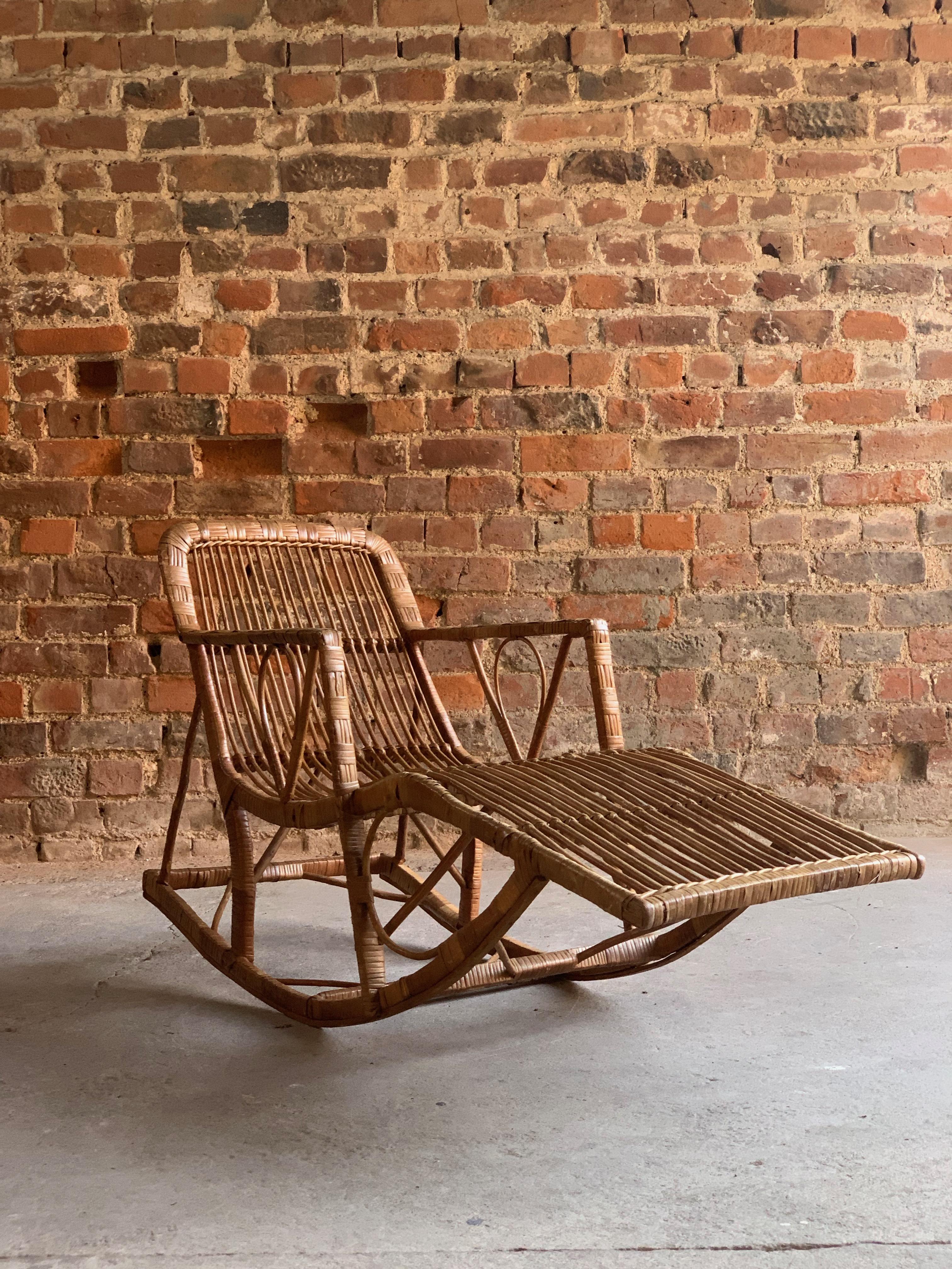 Rustic Midcentury Rattan Daybed Chaise Longue Rocker Madeira, circa 1950