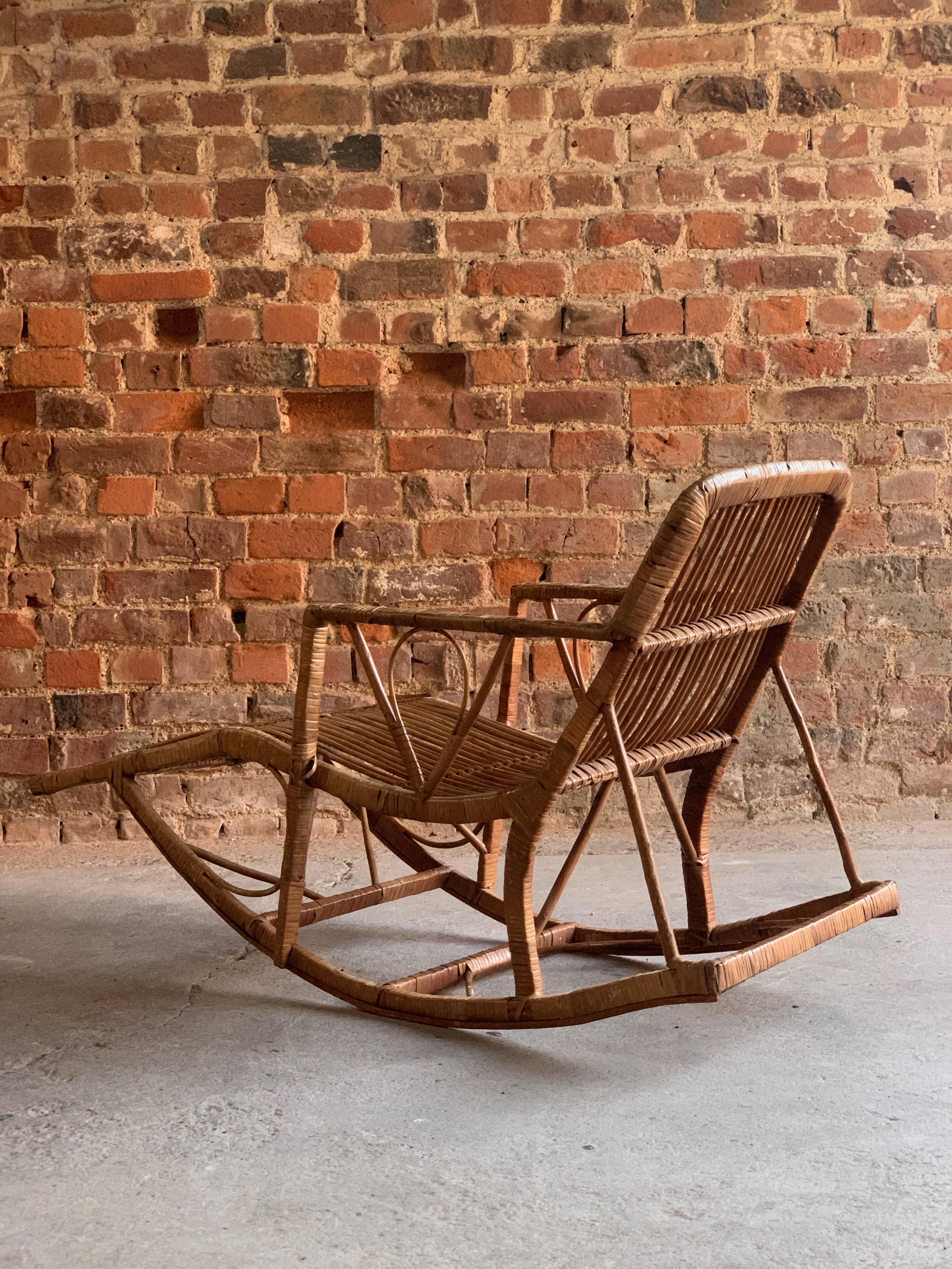 Mid-20th Century Midcentury Rattan Daybed Chaise Longue Rocker Madeira, circa 1950