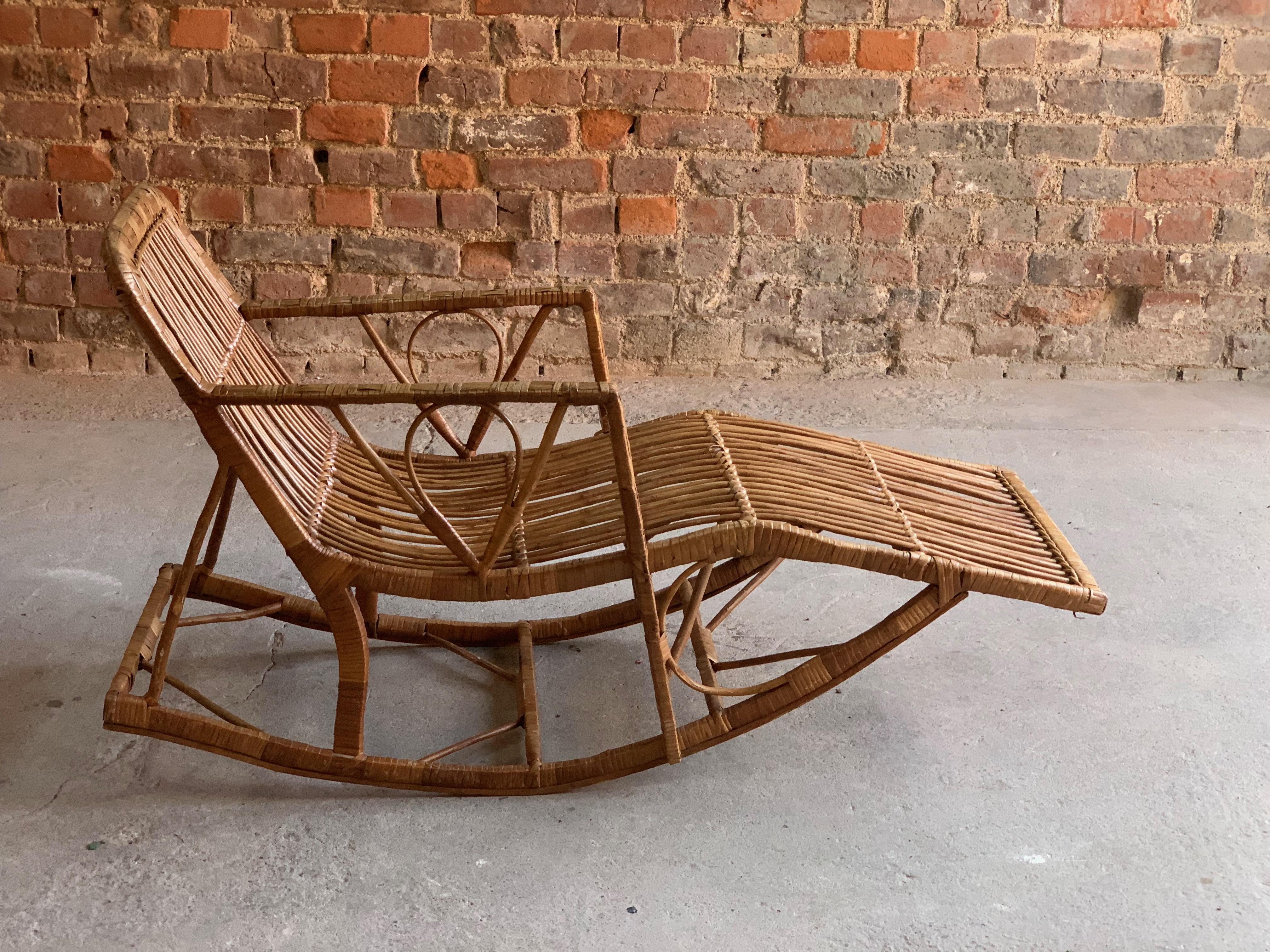 Midcentury Rattan Daybed Chaise Longue Rocker Madeira, circa 1950 3