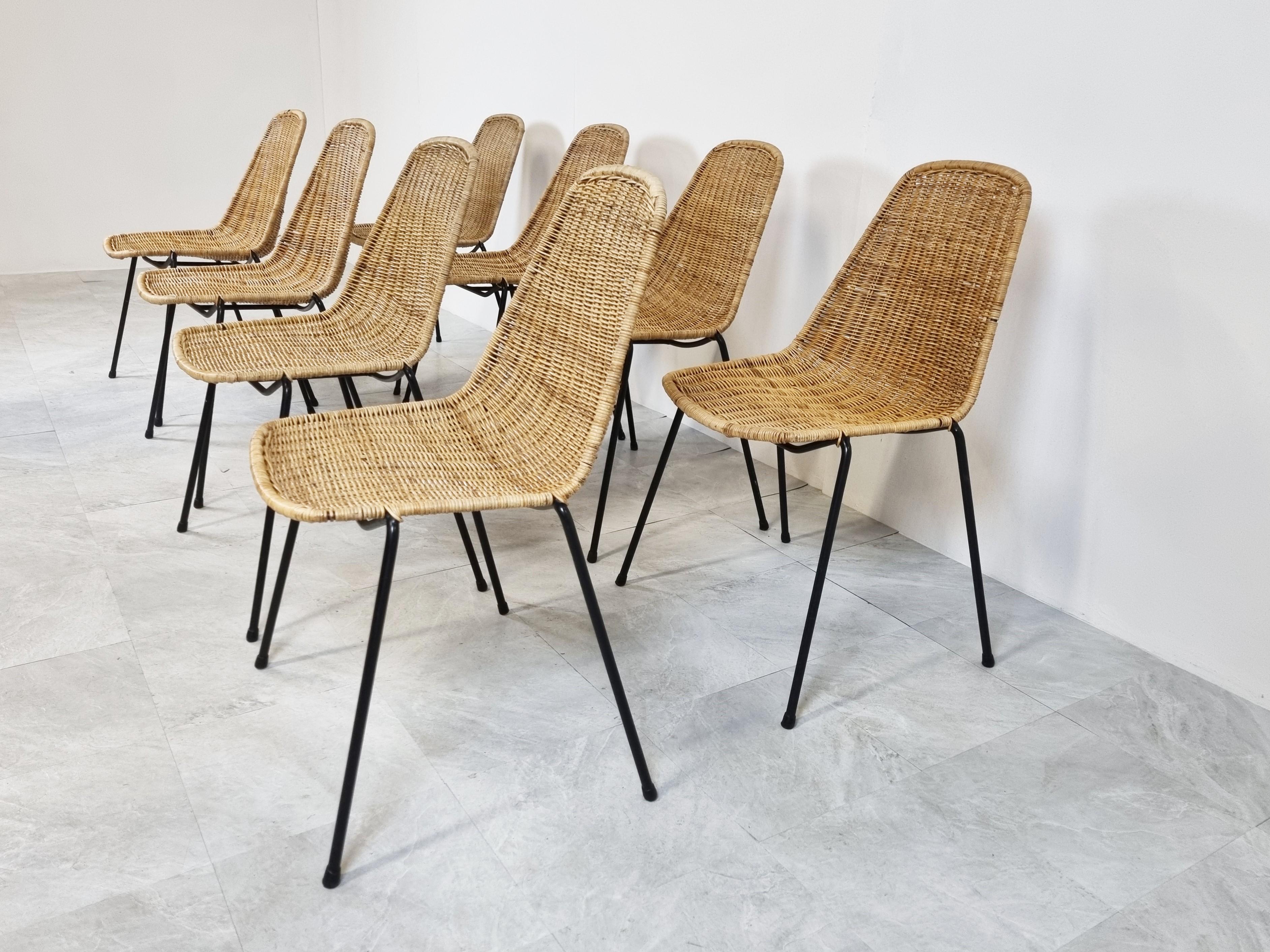 Swiss Mid Century Rattan Dining Chairs by Gian Franco Legler, 1960s