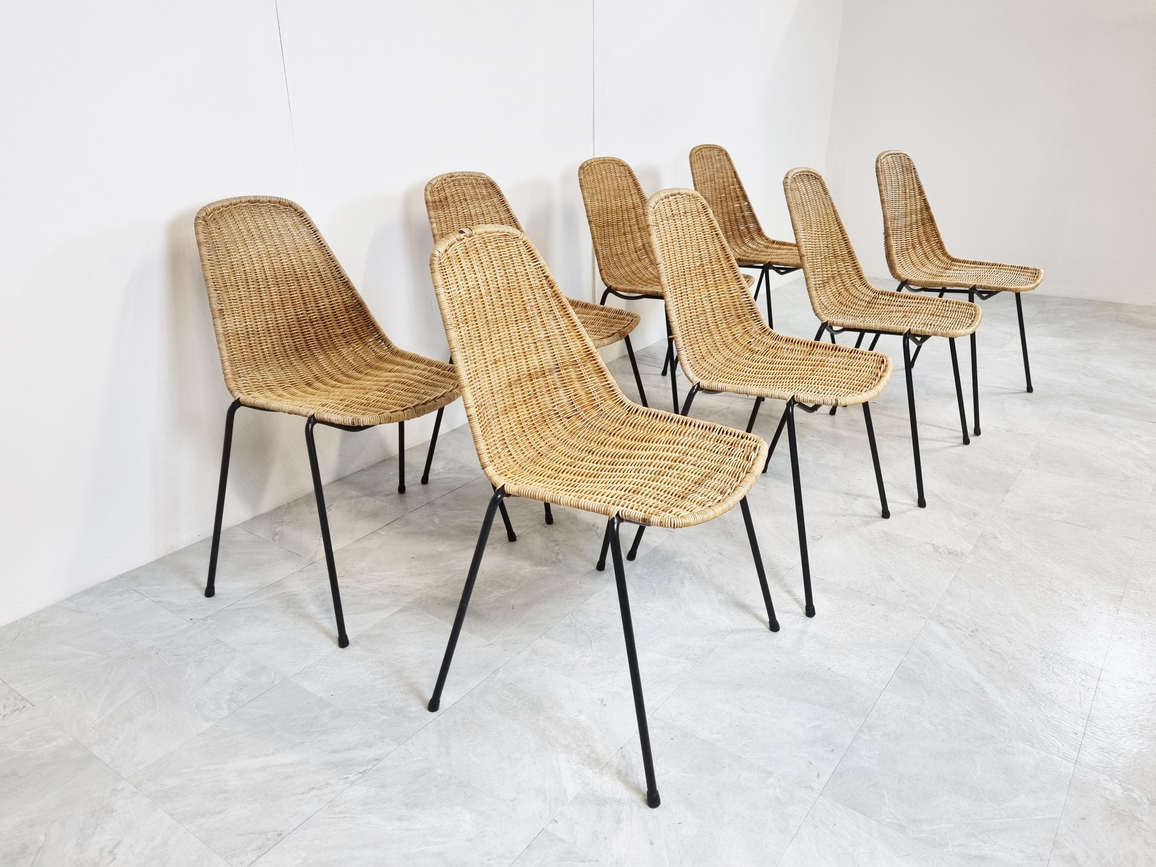 Mid Century Rattan Dining Chairs by Gian Franco Legler, 1960s In Good Condition In HEVERLEE, BE