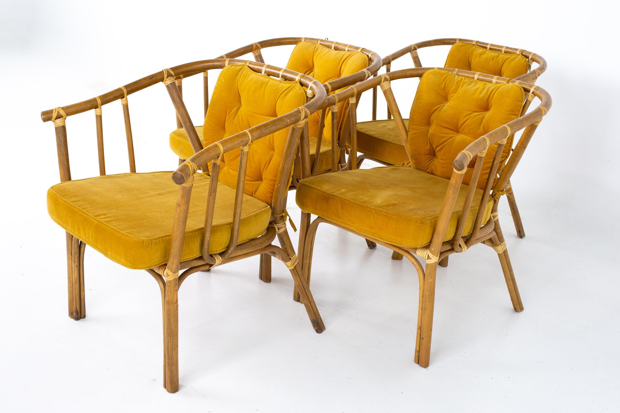 Mid century rattan dining chairs, set of 4
Each chair measures: 26 wide x 25.25 deep x 30 high, with a seat height of 17 inches

All pieces of furniture can be had in what we call restored vintage condition. That means the piece is restored upon