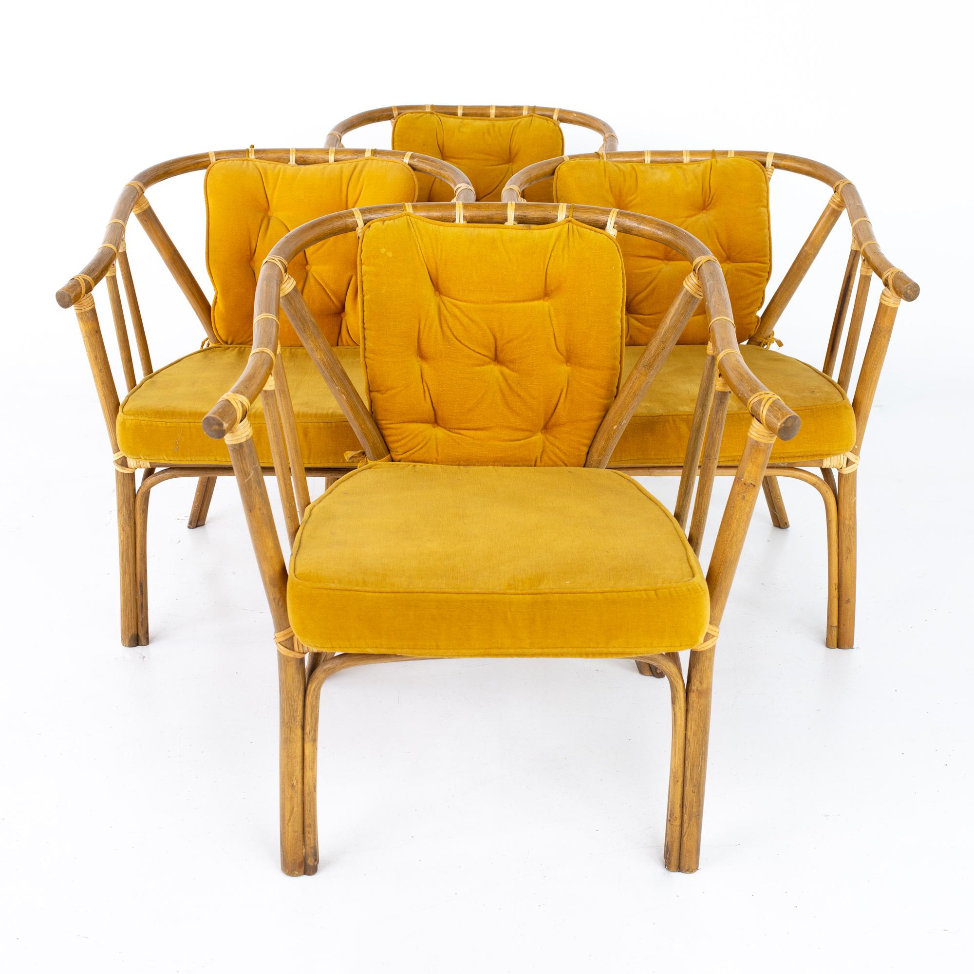 Mid-Century Modern Mid Century Rattan Dining Chairs, Set of 4