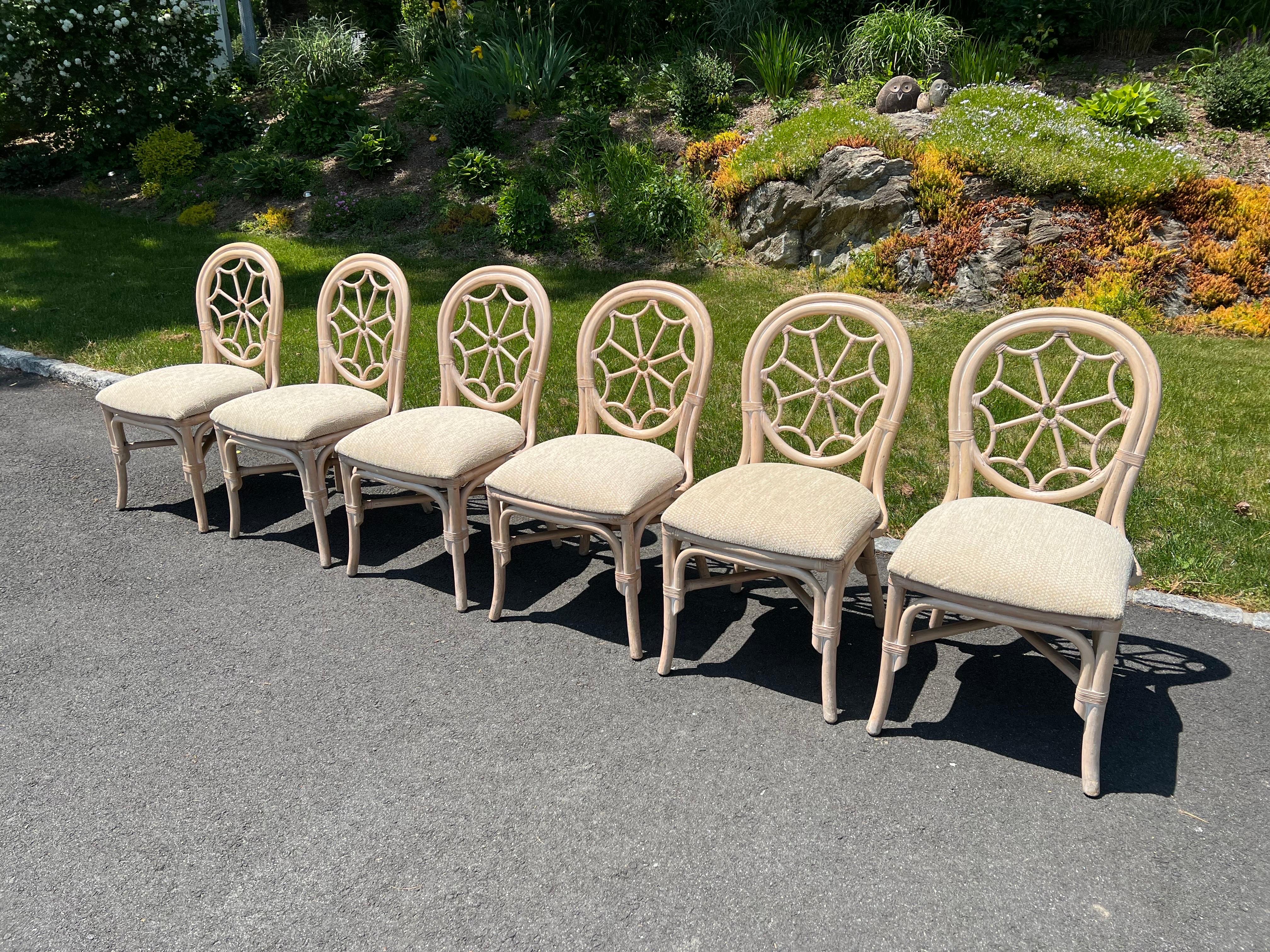 Mid Century Rattan Dining Set with Six Chairs For Sale 4