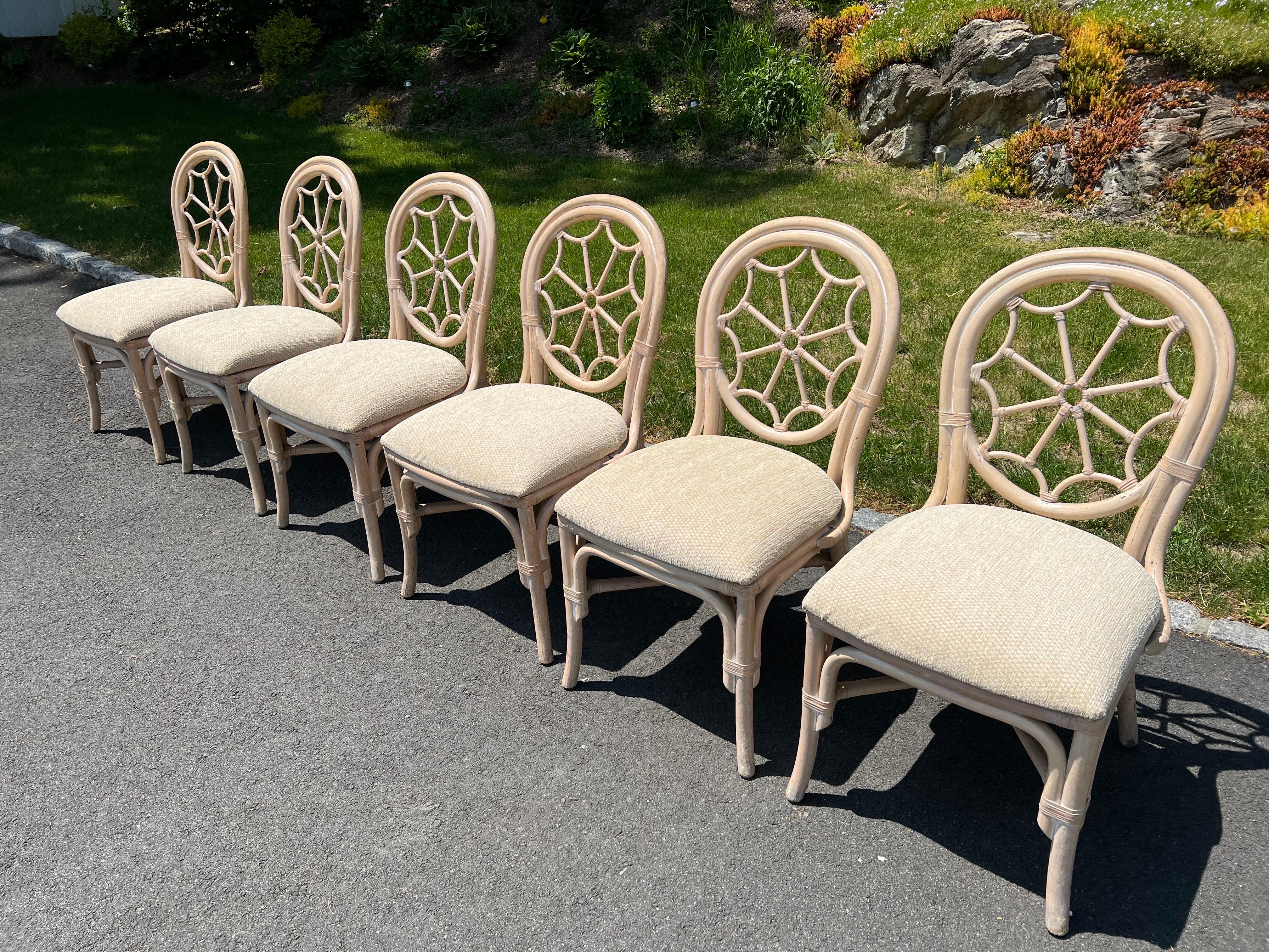 Mid Century Rattan Dining Set with Six Chairs For Sale 5