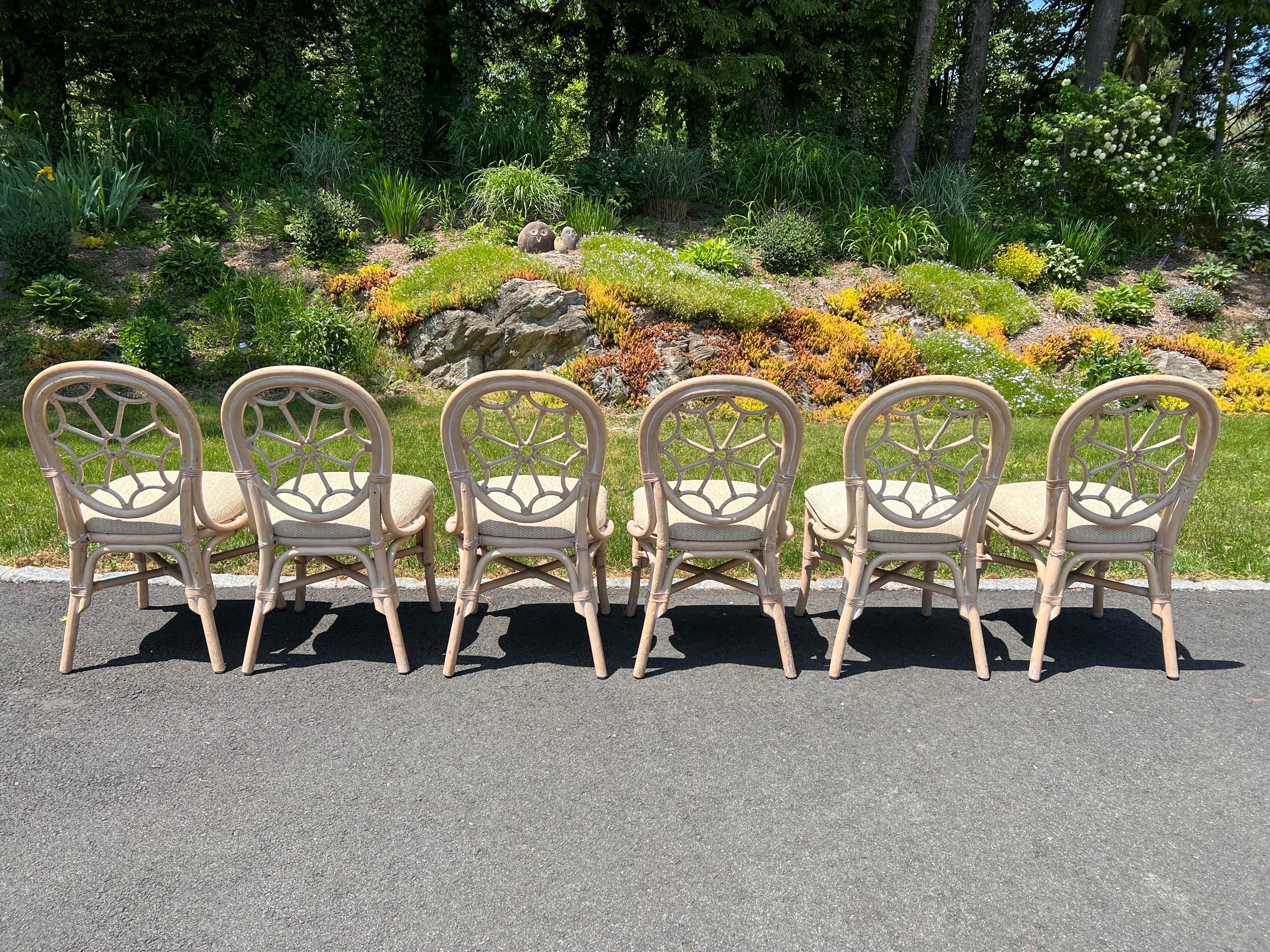 Mid Century Rattan Dining Set with Six Chairs For Sale 11