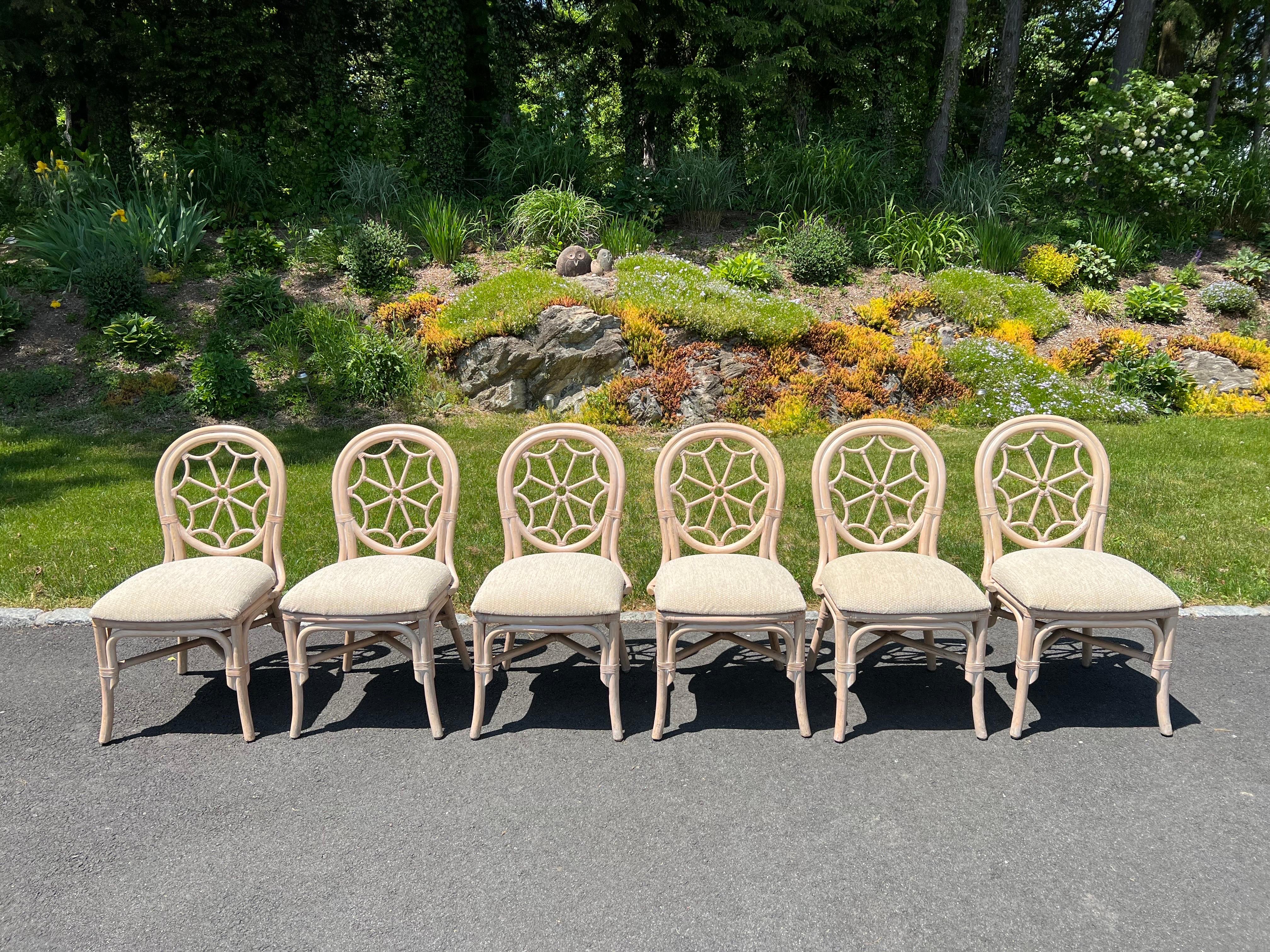 Late 20th Century Mid Century Rattan Dining Set with Six Chairs For Sale