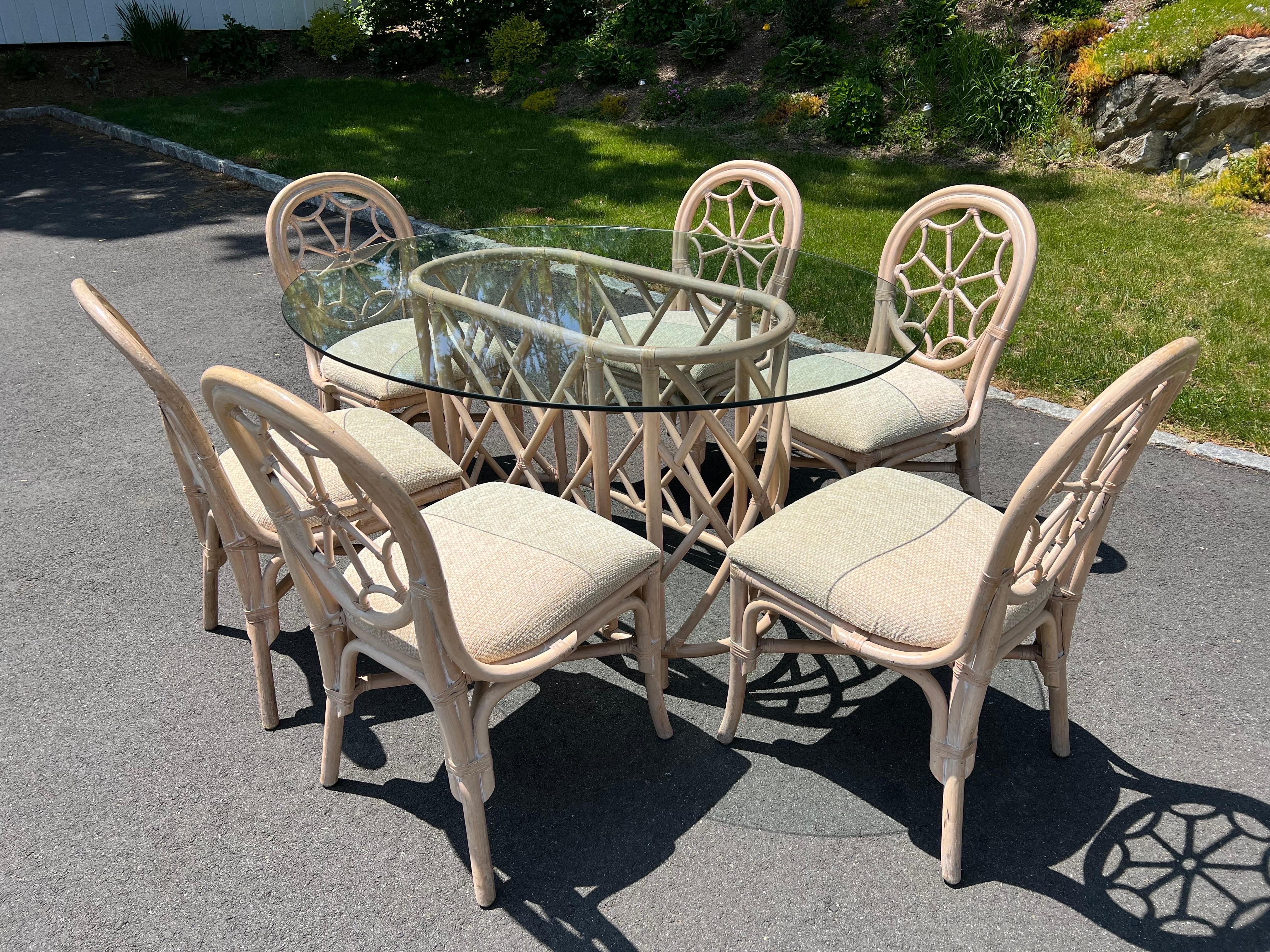 Mid Century Rattan Dining Set with Six Chairs For Sale 1
