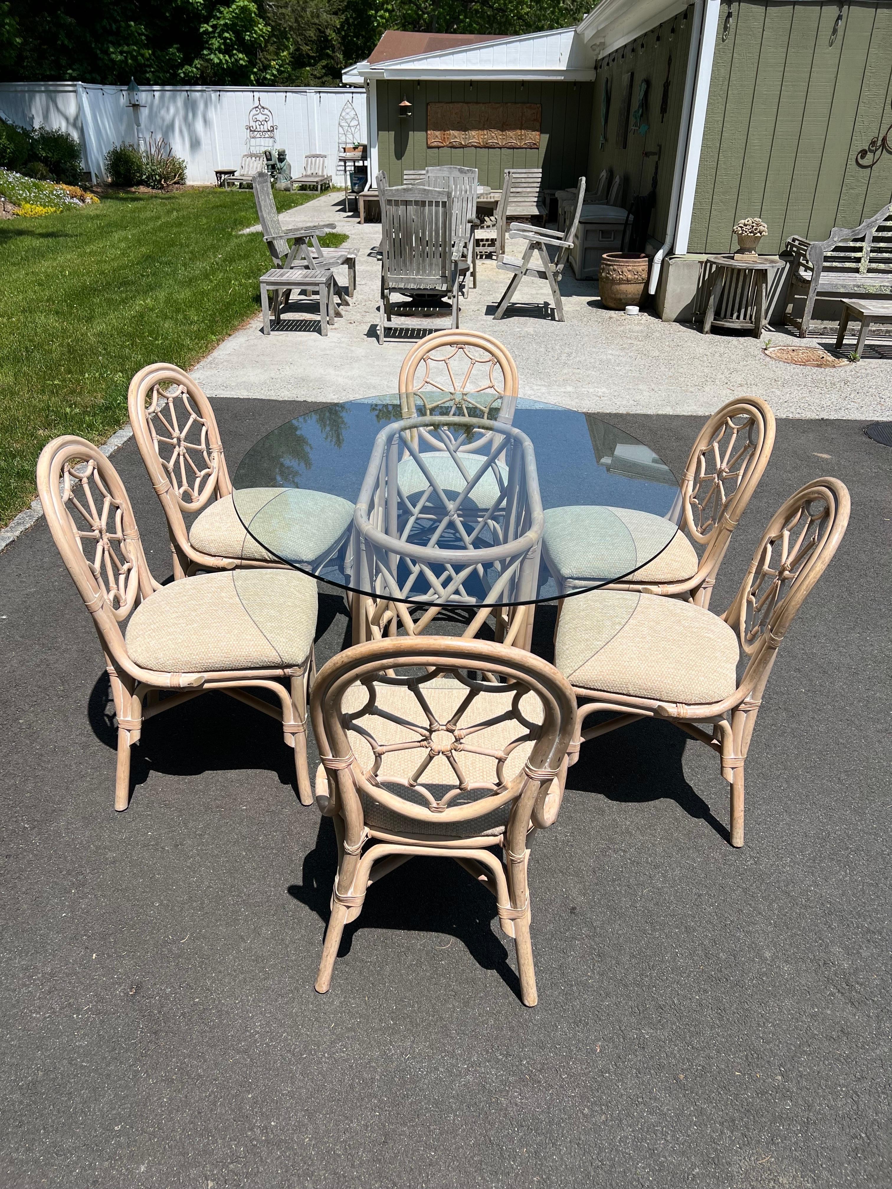 Palm Beach Rattan Dining Set with Six Chairs For Sale 2