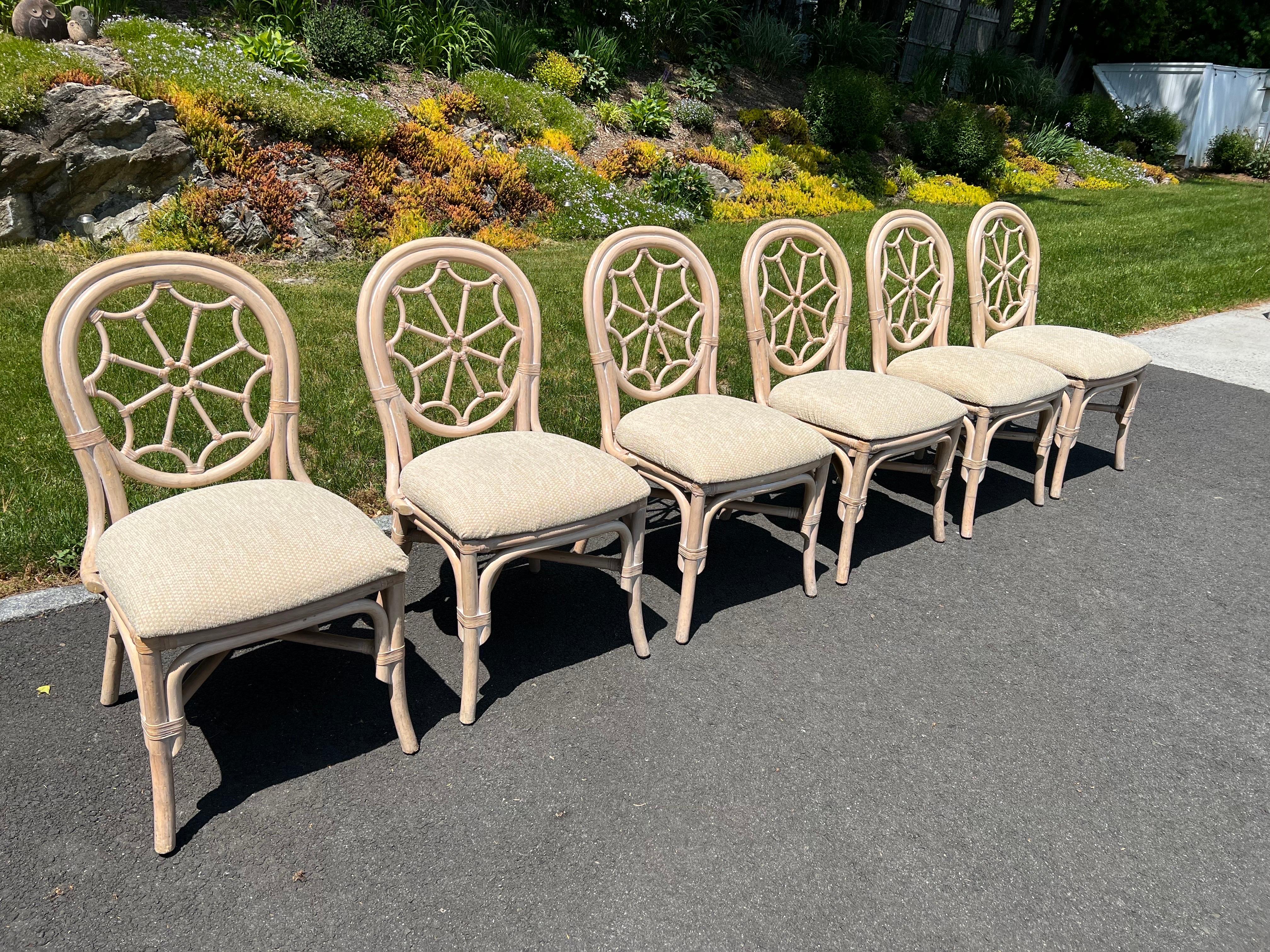 Mid Century Rattan Dining Set with Six Chairs For Sale 3
