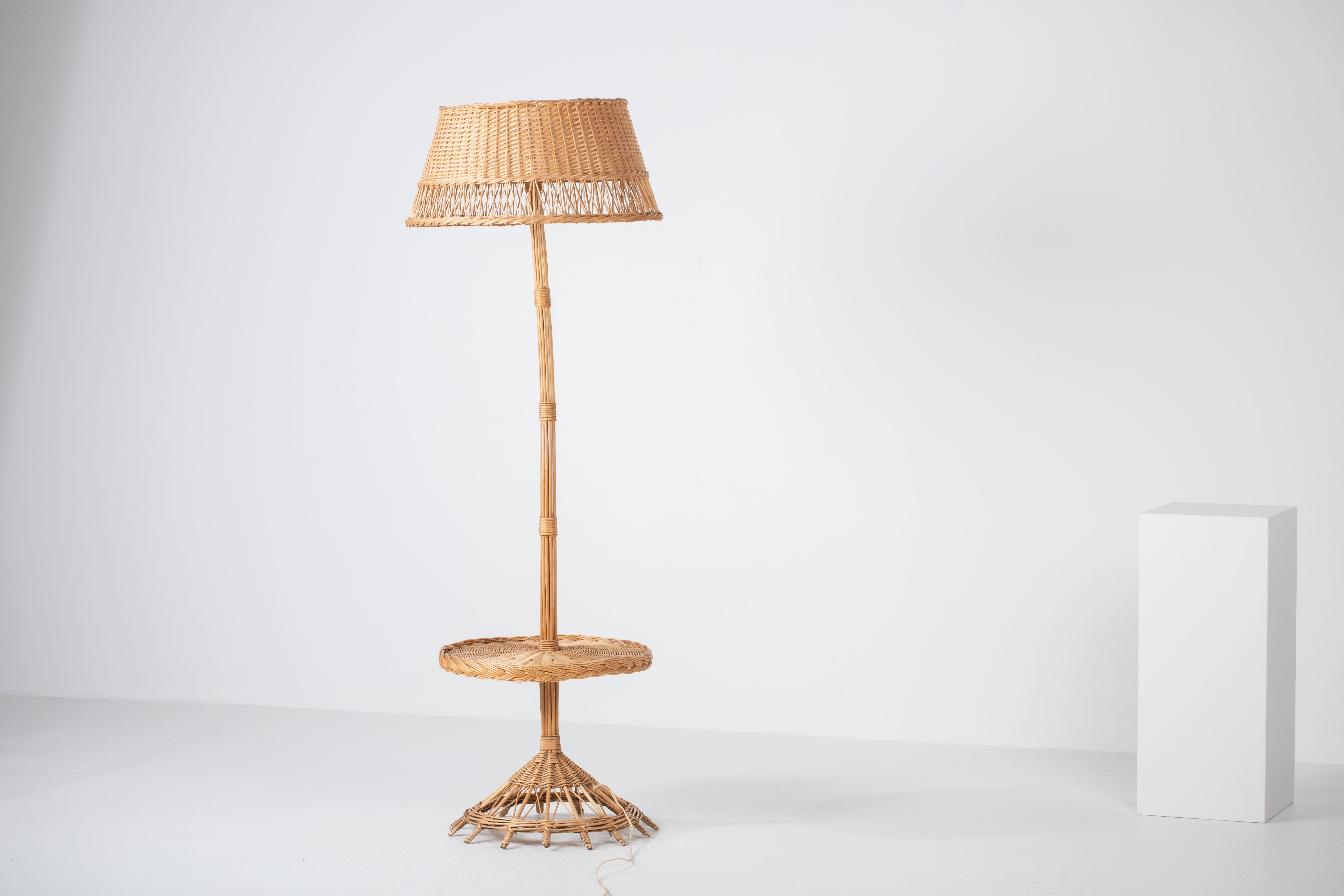 Mid-Century Rattan Floor Lamp, French Riviera, Boho, France, 1960 For Sale 2