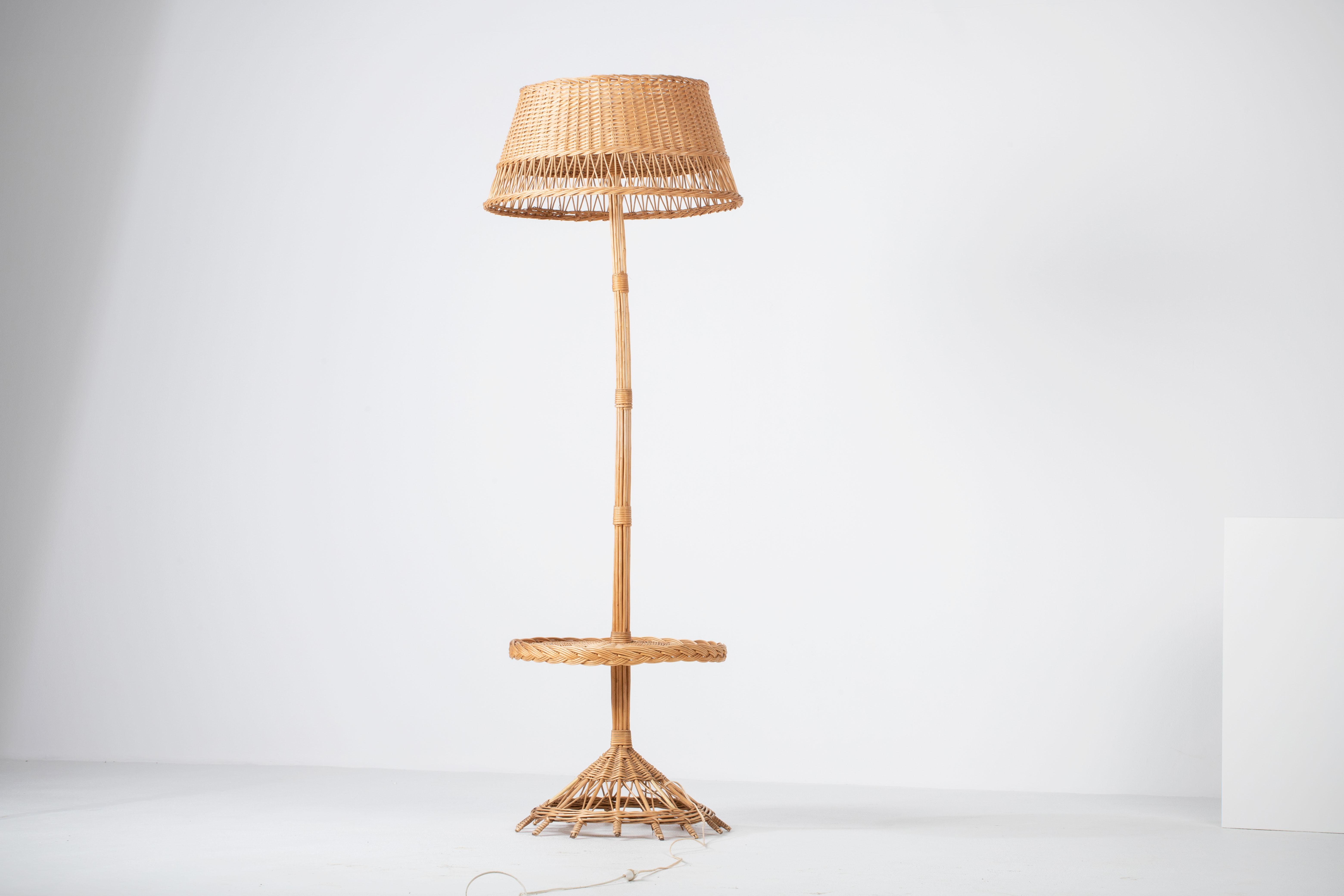 Mid-Century Rattan Floor Lamp, French Riviera, Boho, France, 1960 For Sale 3