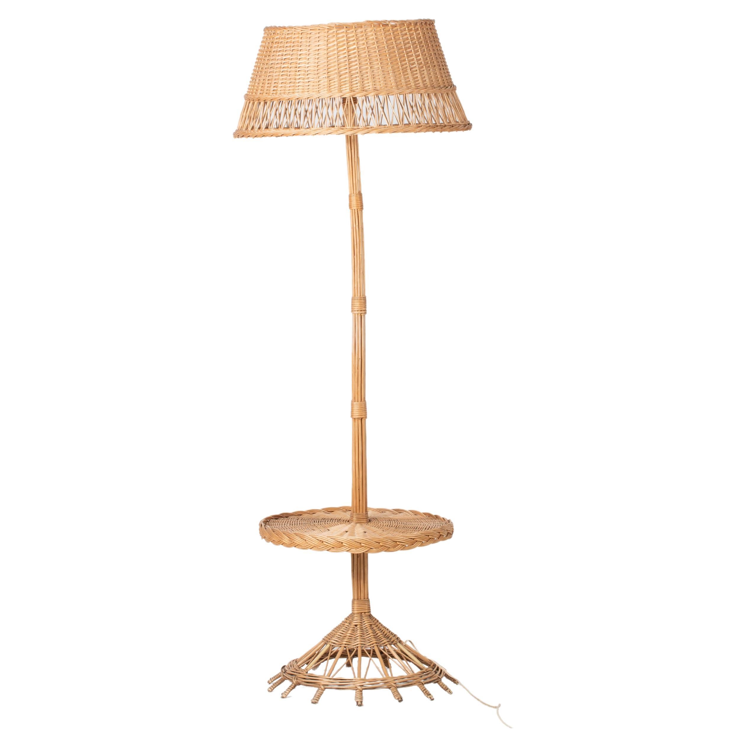 Mid-Century Rattan Floor Lamp, French Riviera, Boho, France, 1960 For Sale