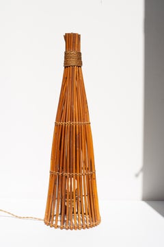 Mid-Century Rattan Stehlampe - Stroh und Seil Akzente - Folk Art Frankreich 1970er