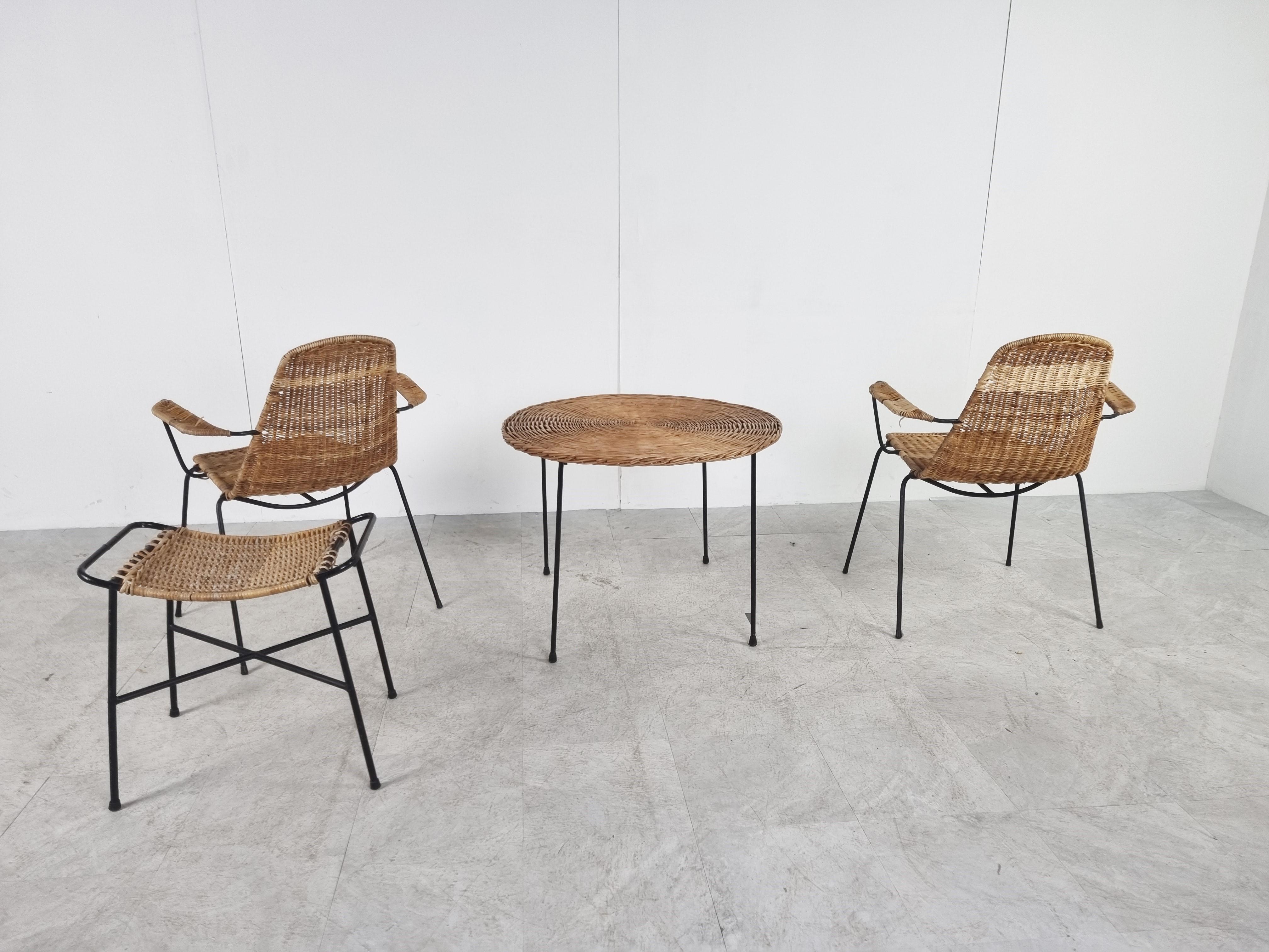 Metal Mid Century Rattan Garden Set by Gian Franco Legler, 1960s