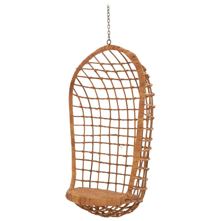 Midcentury Rattan Hanging Chair For Sale
