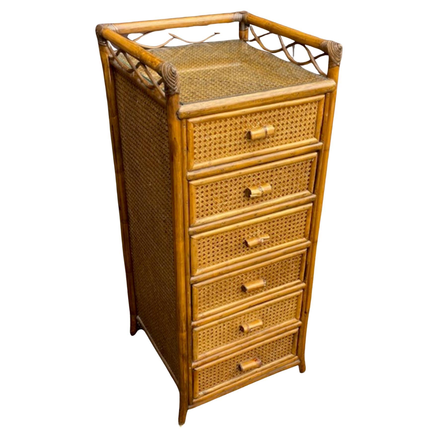 Mid-Century Rattan Highboy / Tallboy Chest of Drawers by Angraves, England, 1970